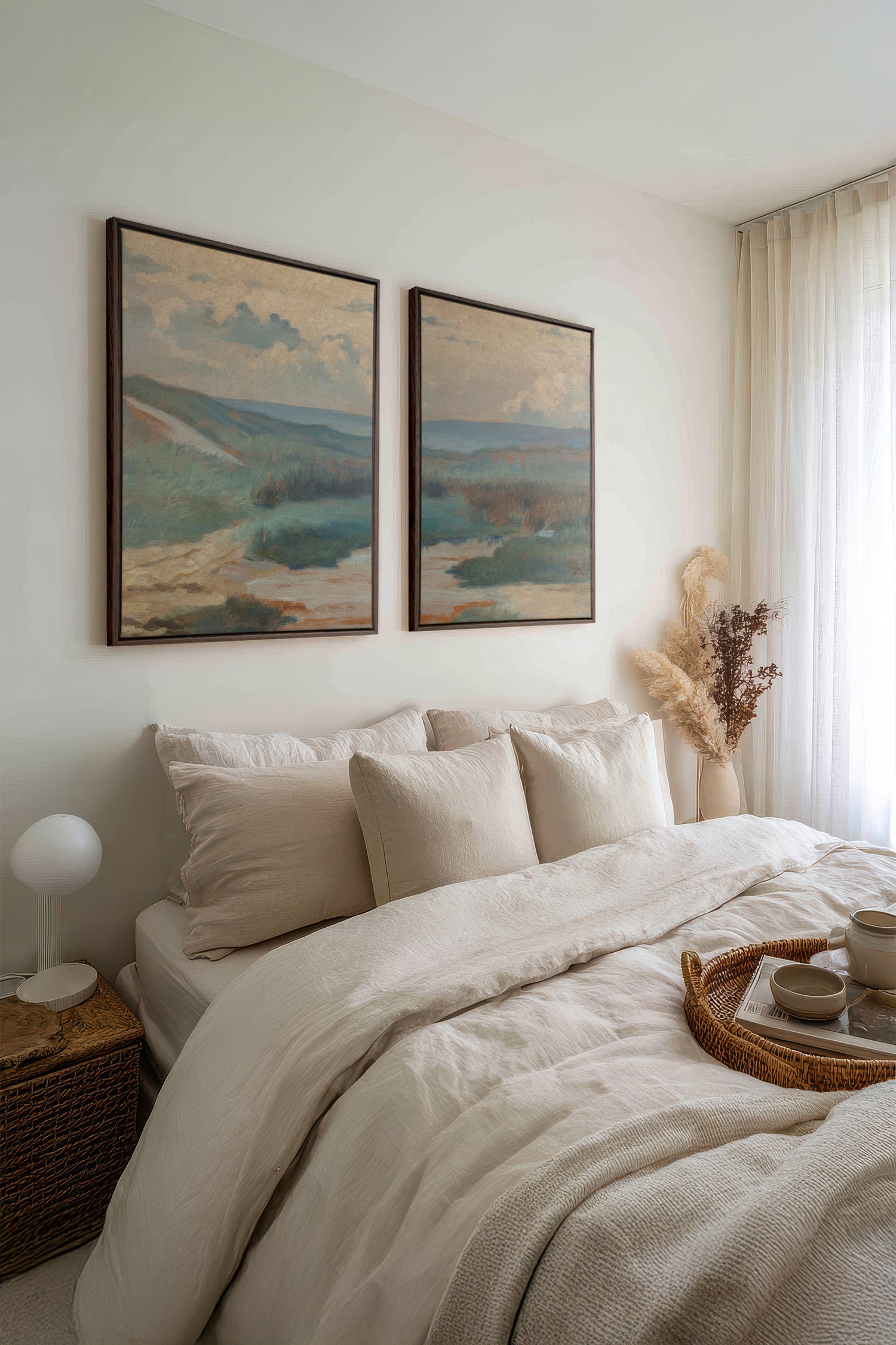 DUO RIVES DE SABLE, 2 Works on stretched canvas, framed Walnut Brown