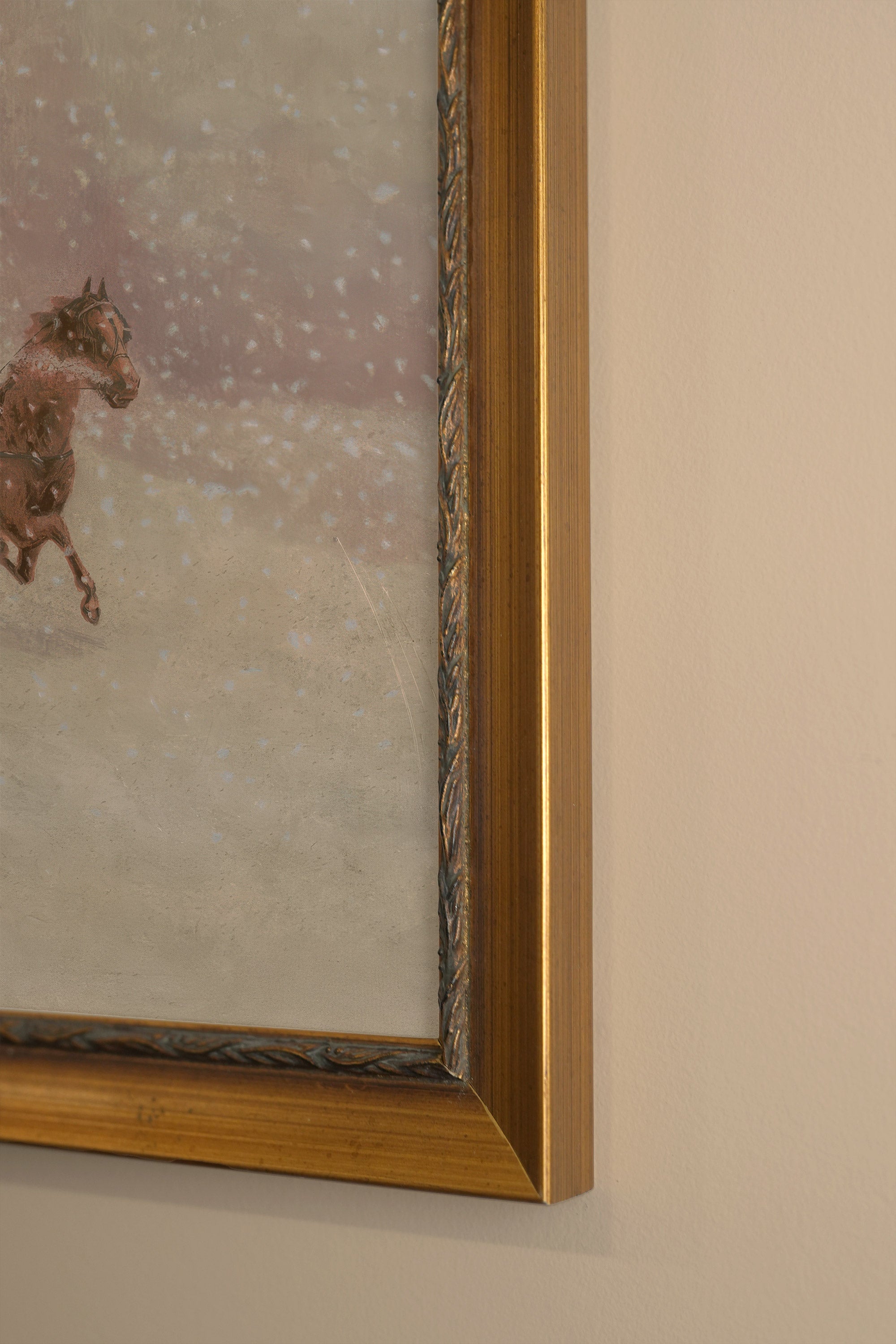 WINTER CHASE, Work on canvas, framed Vintage Gold