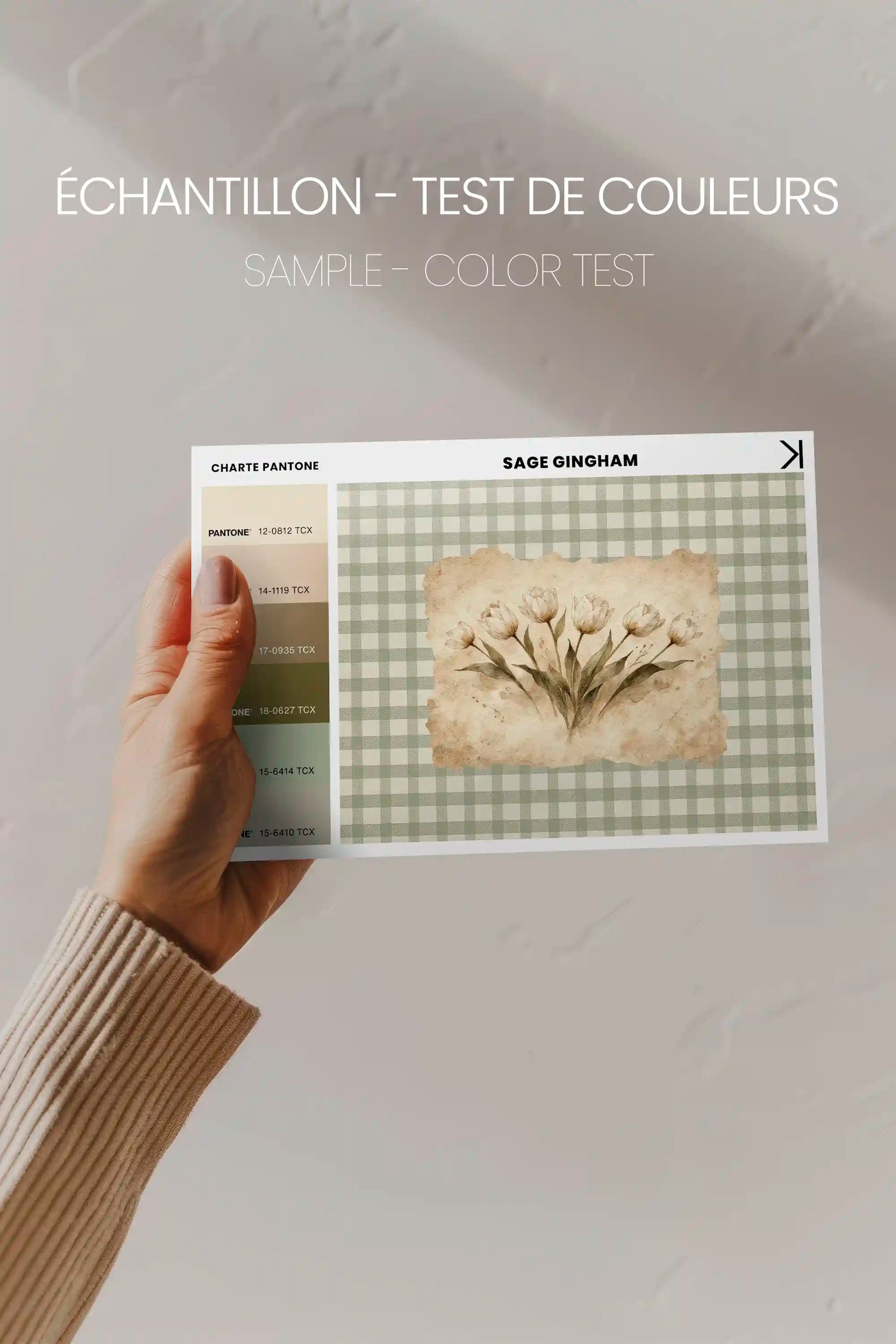 SAGE GINGHAM, Oeuvre sur toile étirée, encadré Blanc