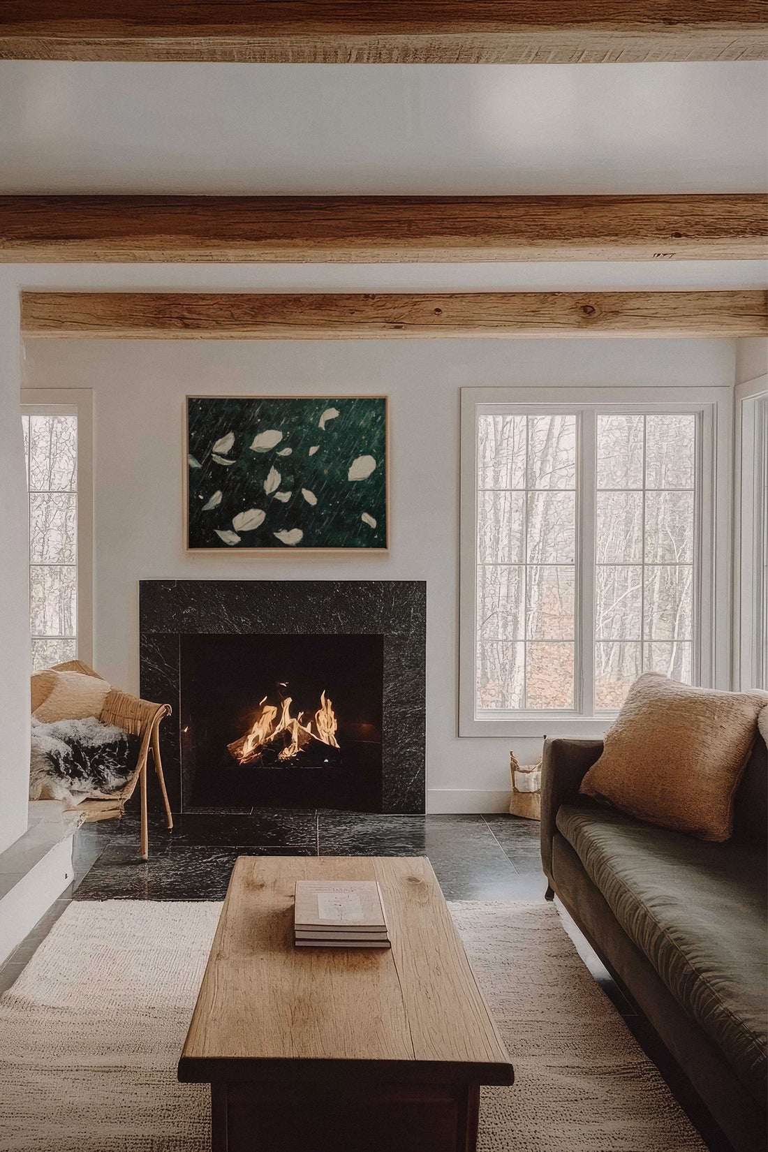 OLEKA CANVAS - PETALS IN THE NIGHT, Oeuvre sur toile étirée, encadré Naturel Clair