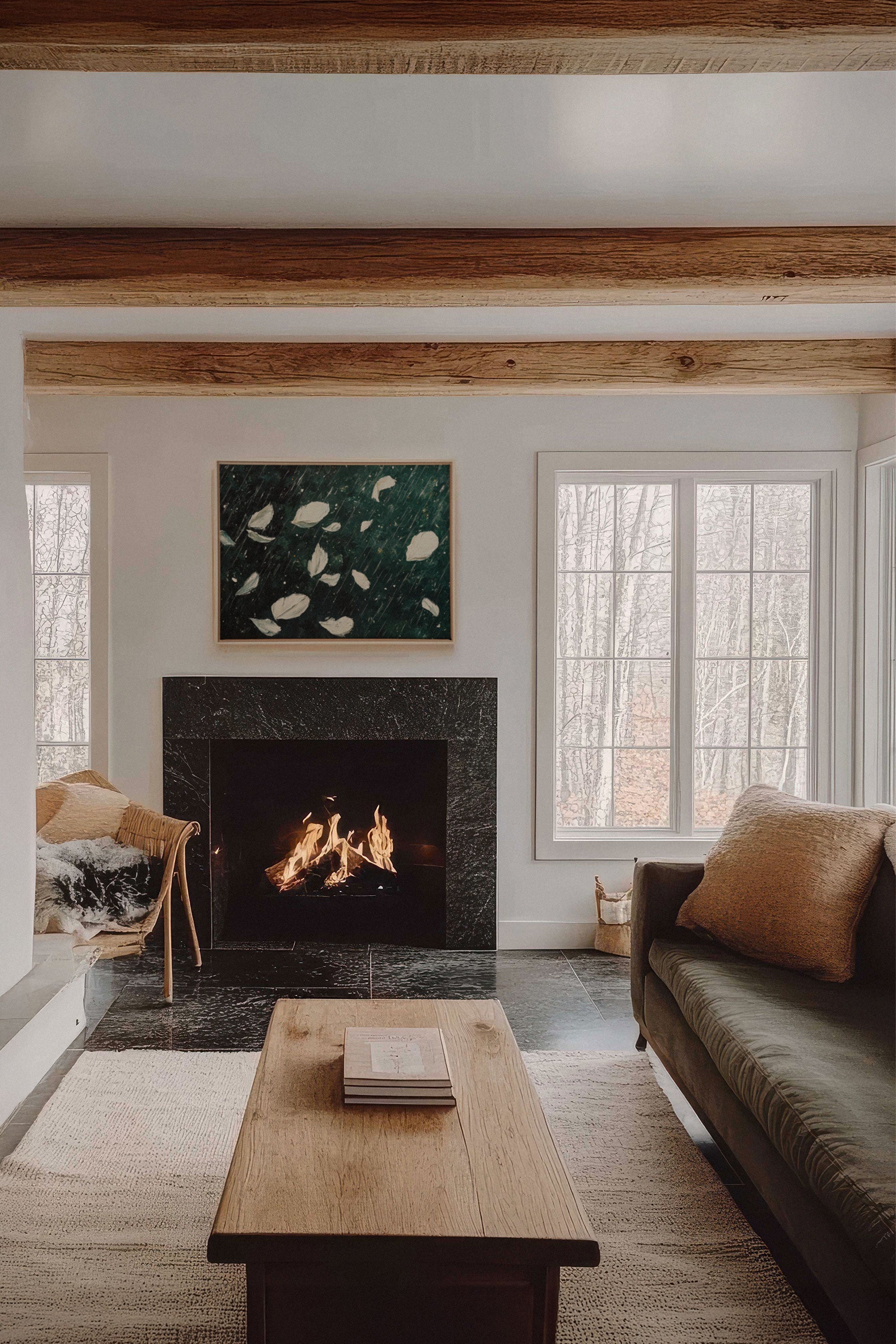 OLEKA CANVAS - PETALS IN THE NIGHT, Oeuvre sur toile étirée, encadré Naturel Clair