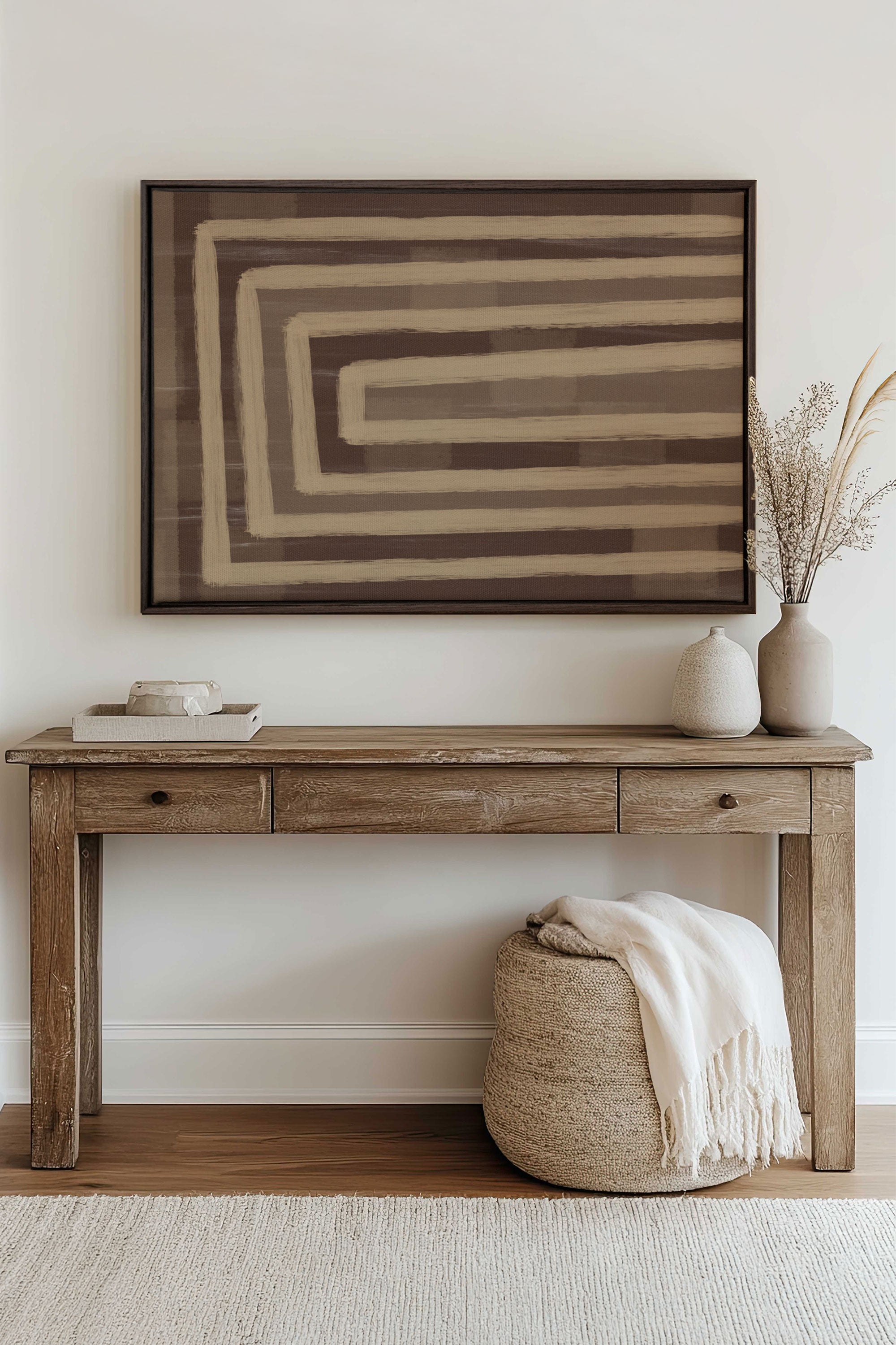 OLEKA CANVAS - GOLDEN MAZE, Oeuvre sur toile étirée, encadré Brun Noyer