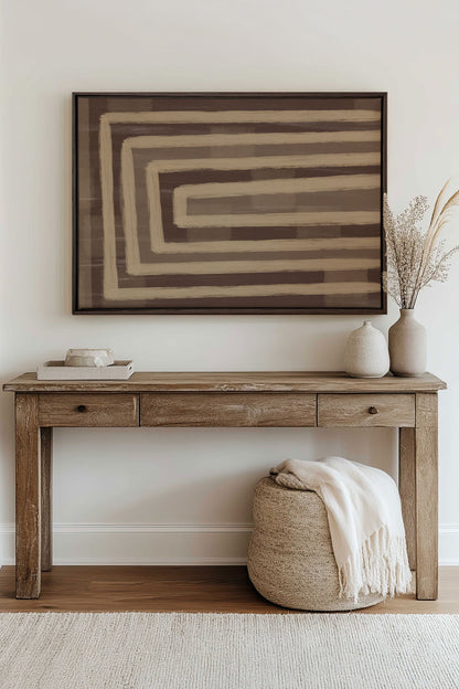 OLEKA CANVAS - GOLDEN MAZE, Oeuvre sur toile étirée, encadré Brun Noyer