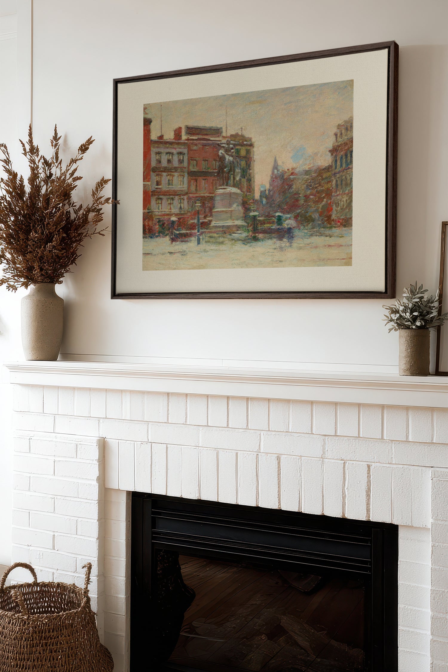 URBAN WINTER DAY, Oeuvre sur toile étirée, encadré Brun Noyer