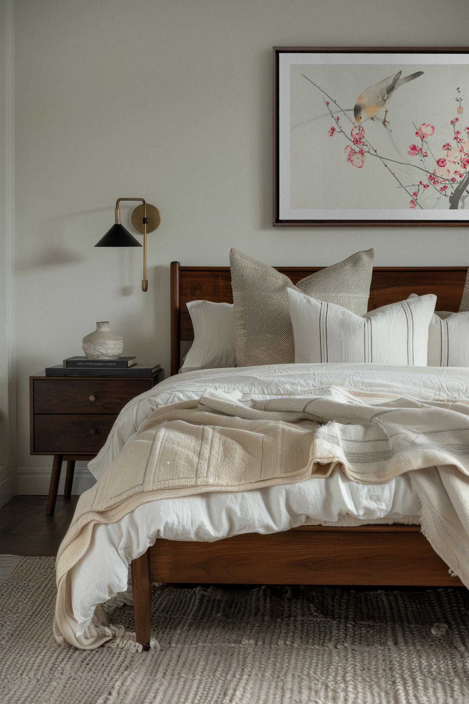 OLEKA CANVAS - SONGBIRD, Oeuvre sur toile étirée, encadré Brun Noyer