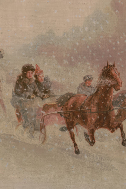 WINTER CHASE, Work on canvas, framed Vintage Gold