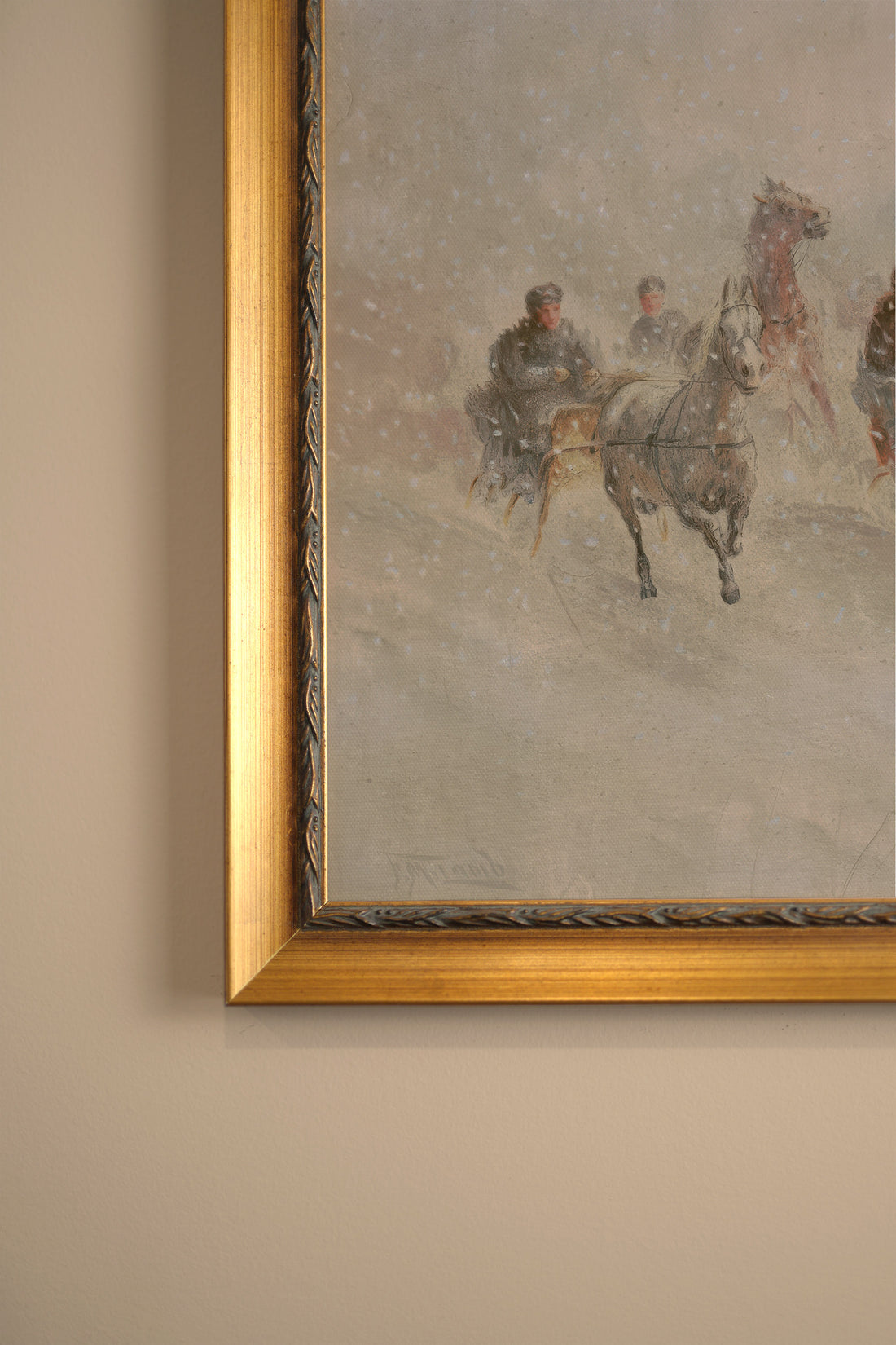 WINTER CHASE, Oeuvre sur toile rigide, encadré Vintage Or