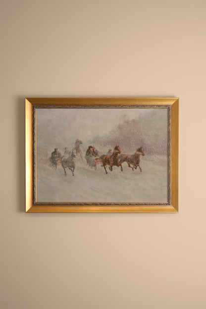 WINTER CHASE, Work on canvas, framed Vintage Gold