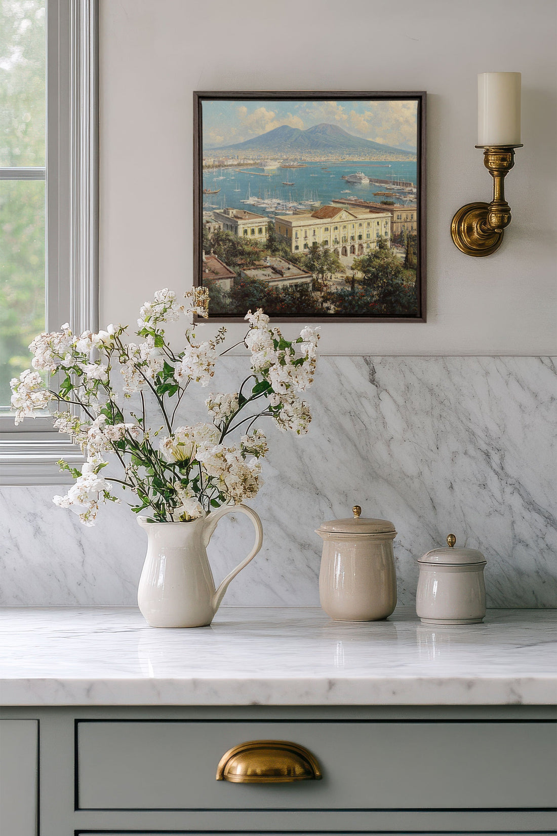 OLEKA CANVAS - BAY OF GOLD, Oeuvre sur toile étirée, encadré Brun Noyer