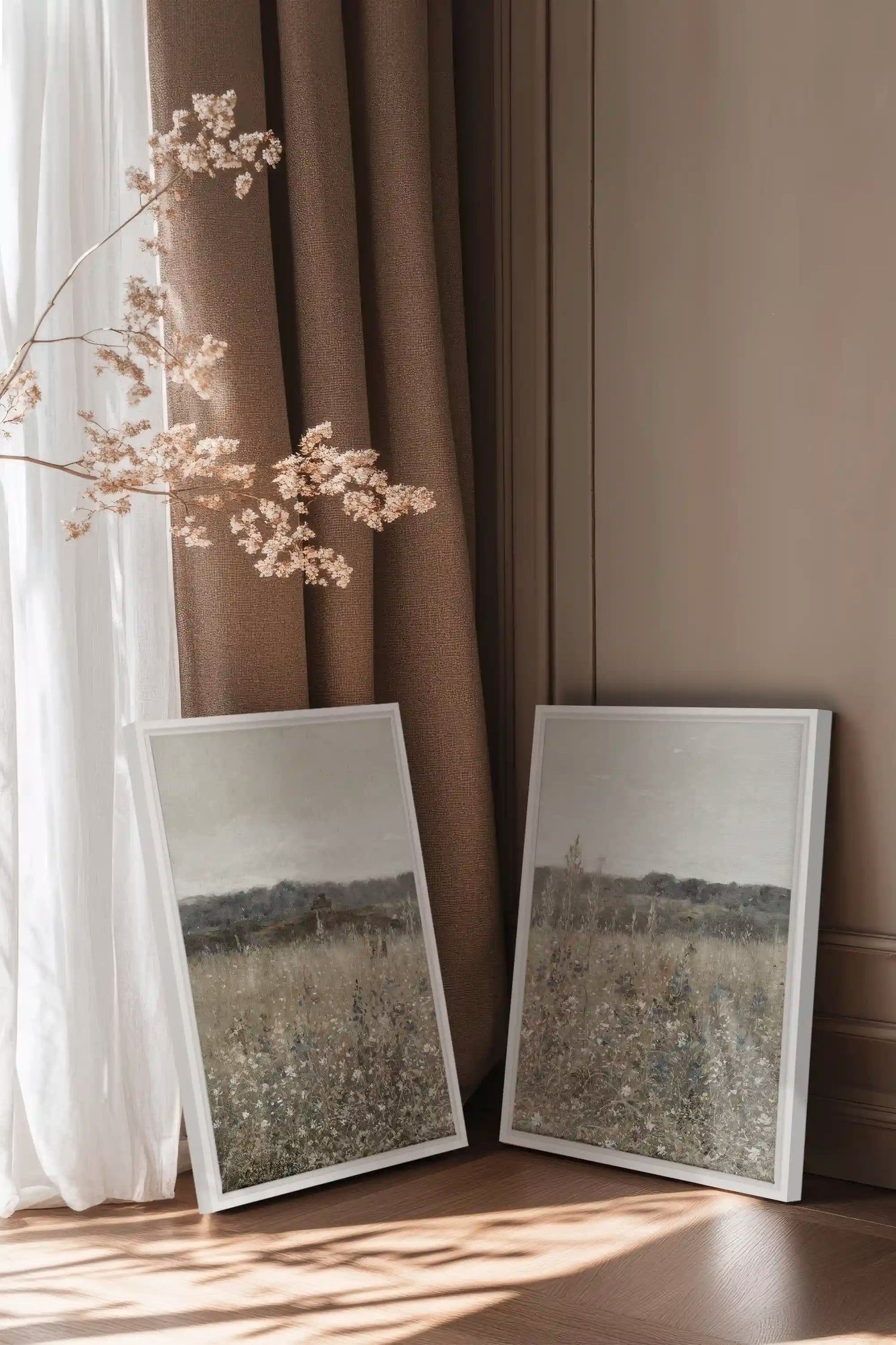 FADED FLORALS DUO, 2 Works on stretched canvas, framed White