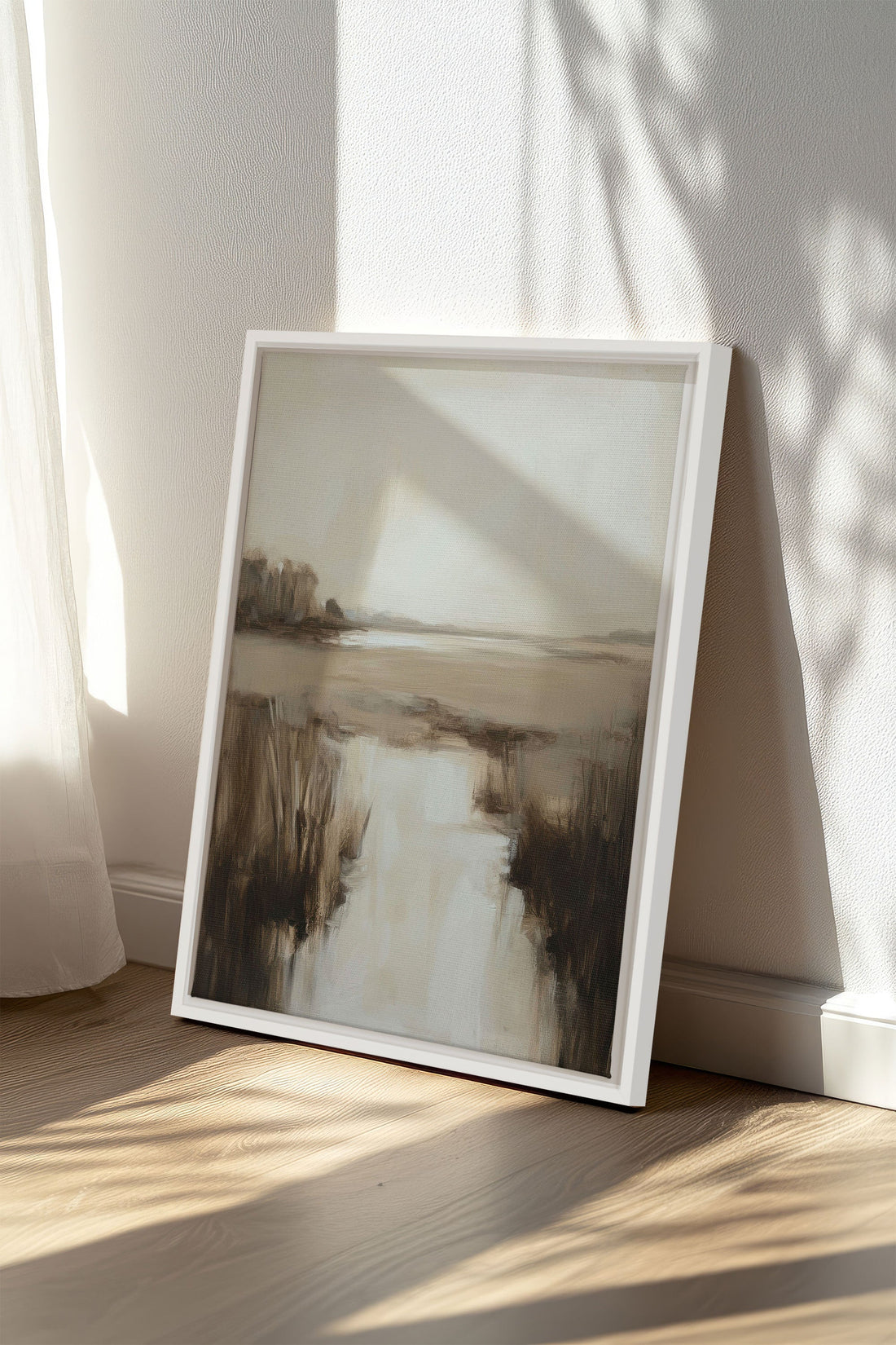 OLEKA CANVAS - MISTY HORIZON, Oeuvre sur toile étirée, encadré Blanc