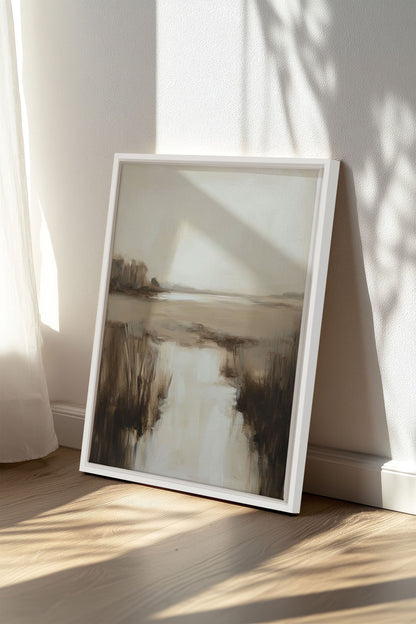 OLEKA CANVAS - MISTY HORIZON, Oeuvre sur toile étirée, encadré Blanc