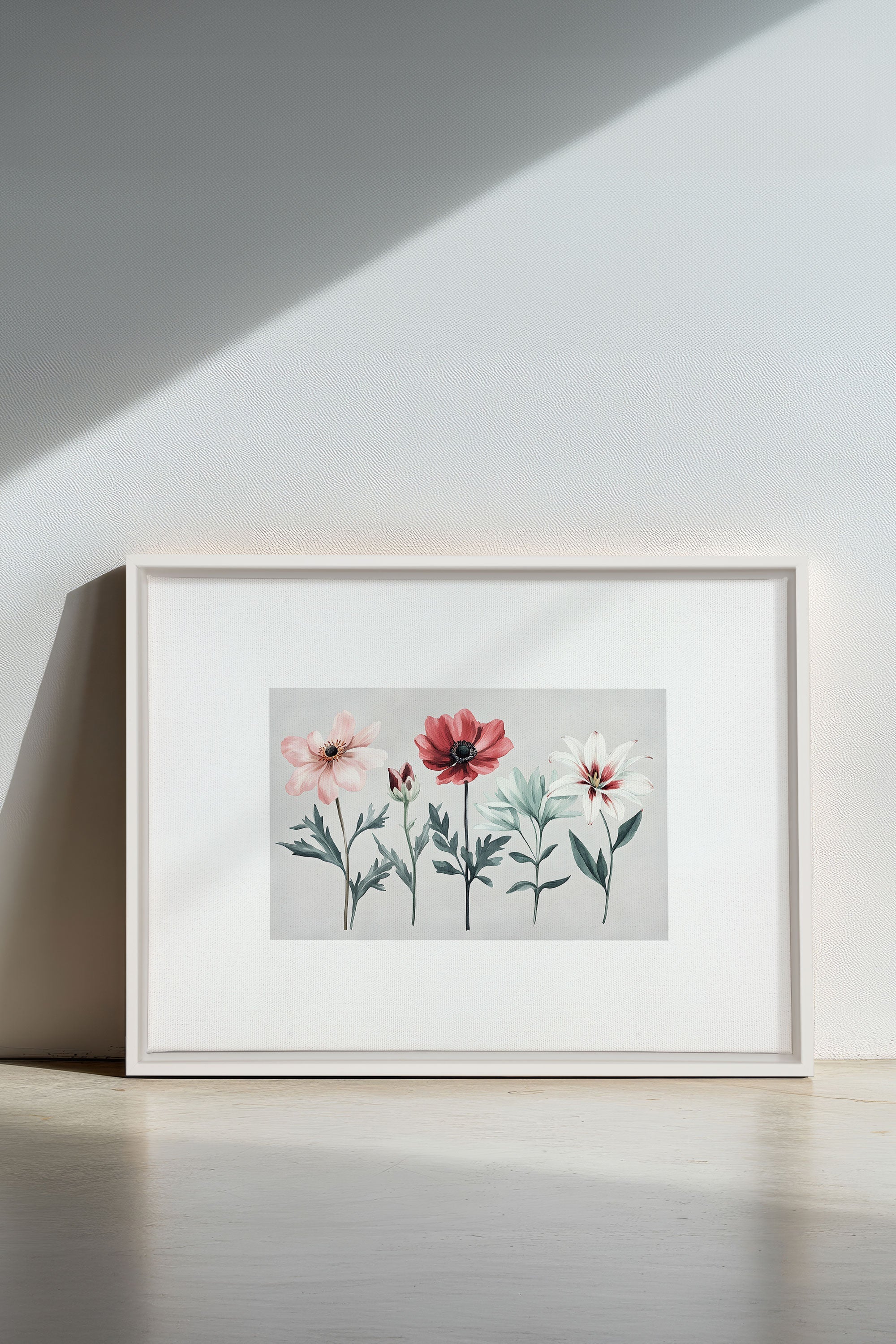 OLEKA CANVAS - FLEURS DE SAISON, Oeuvre sur toile étirée, encadré Blanc