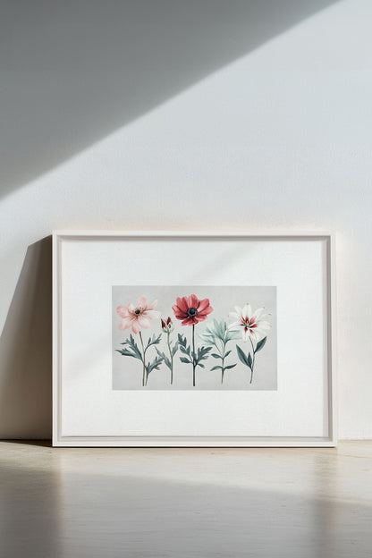 OLEKA CANVAS - FLEURS DE SAISON, Oeuvre sur toile étirée, encadré Blanc