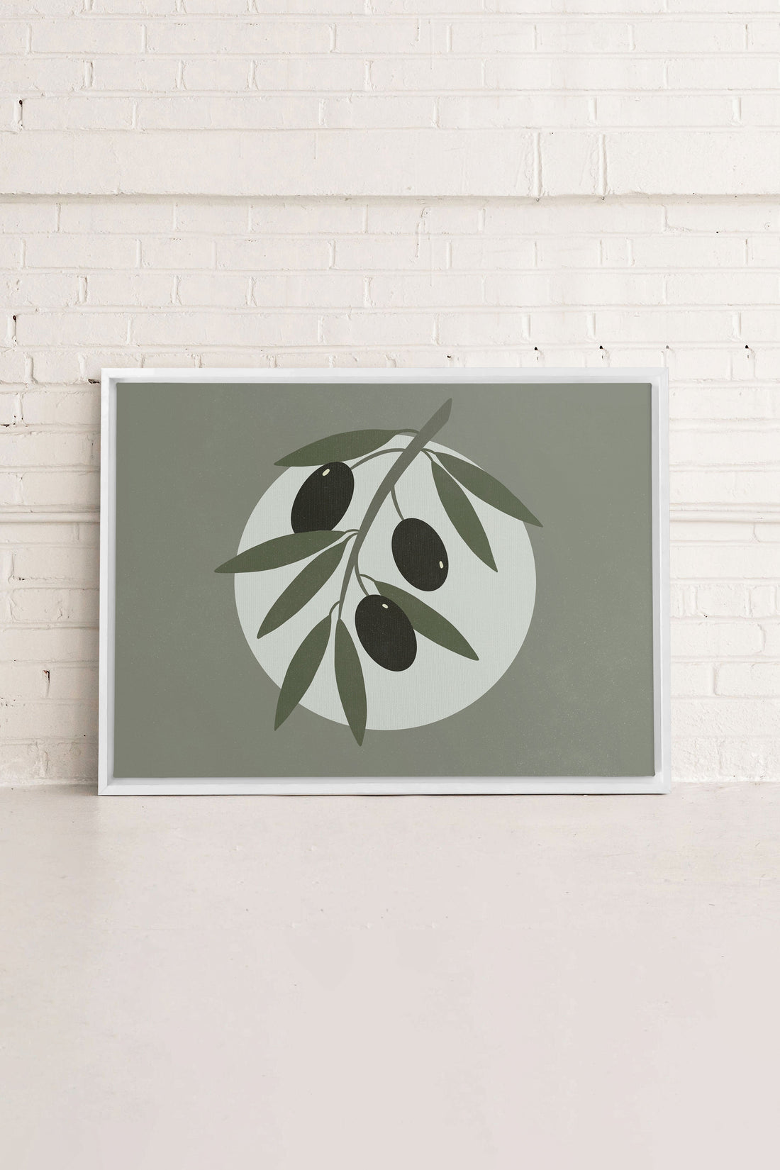 OLEKA CANVAS - OLIVE MOON, Oeuvre sur toile étirée, encadré Blanc
