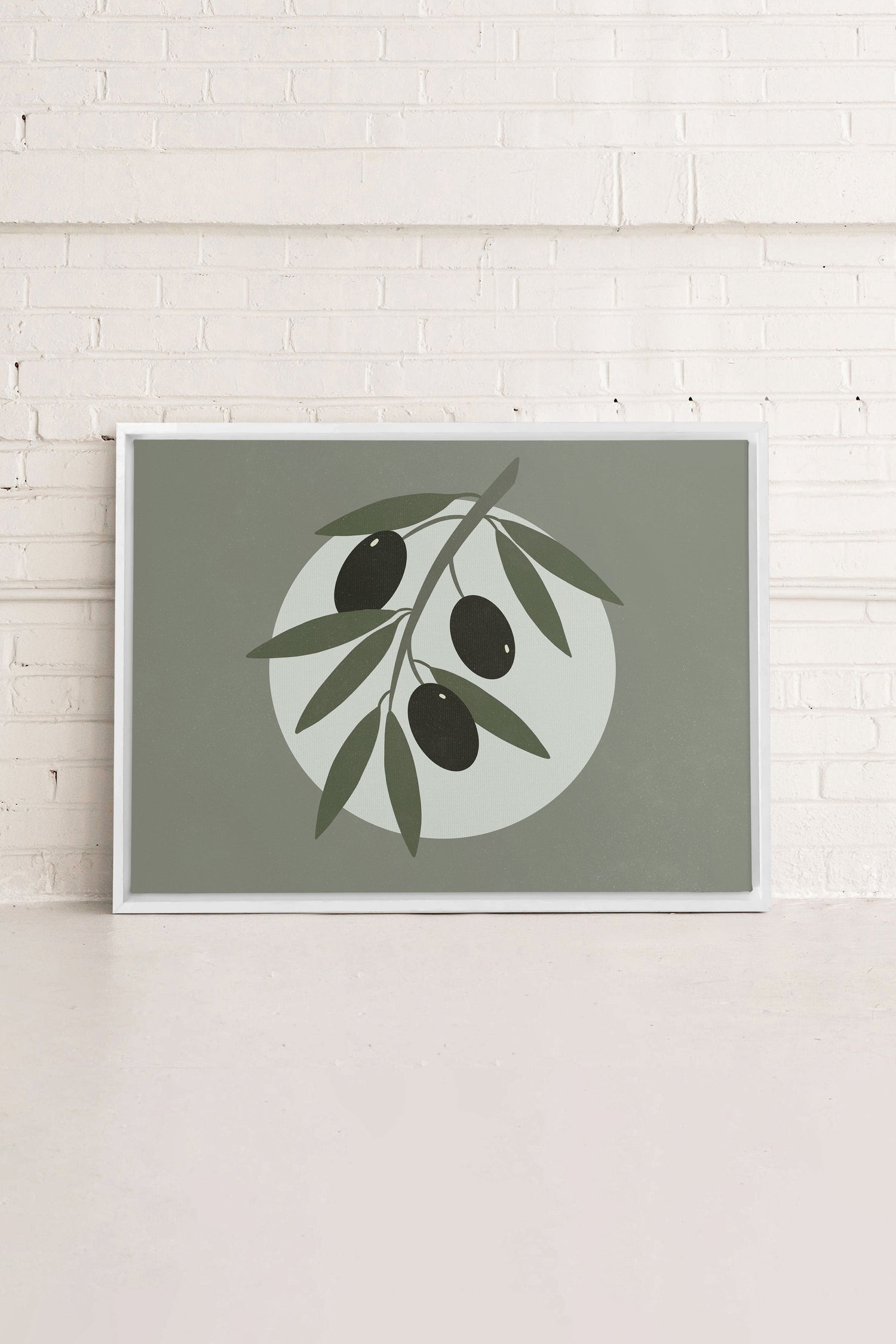 OLEKA CANVAS - OLIVE MOON, Oeuvre sur toile étirée, encadré Blanc
