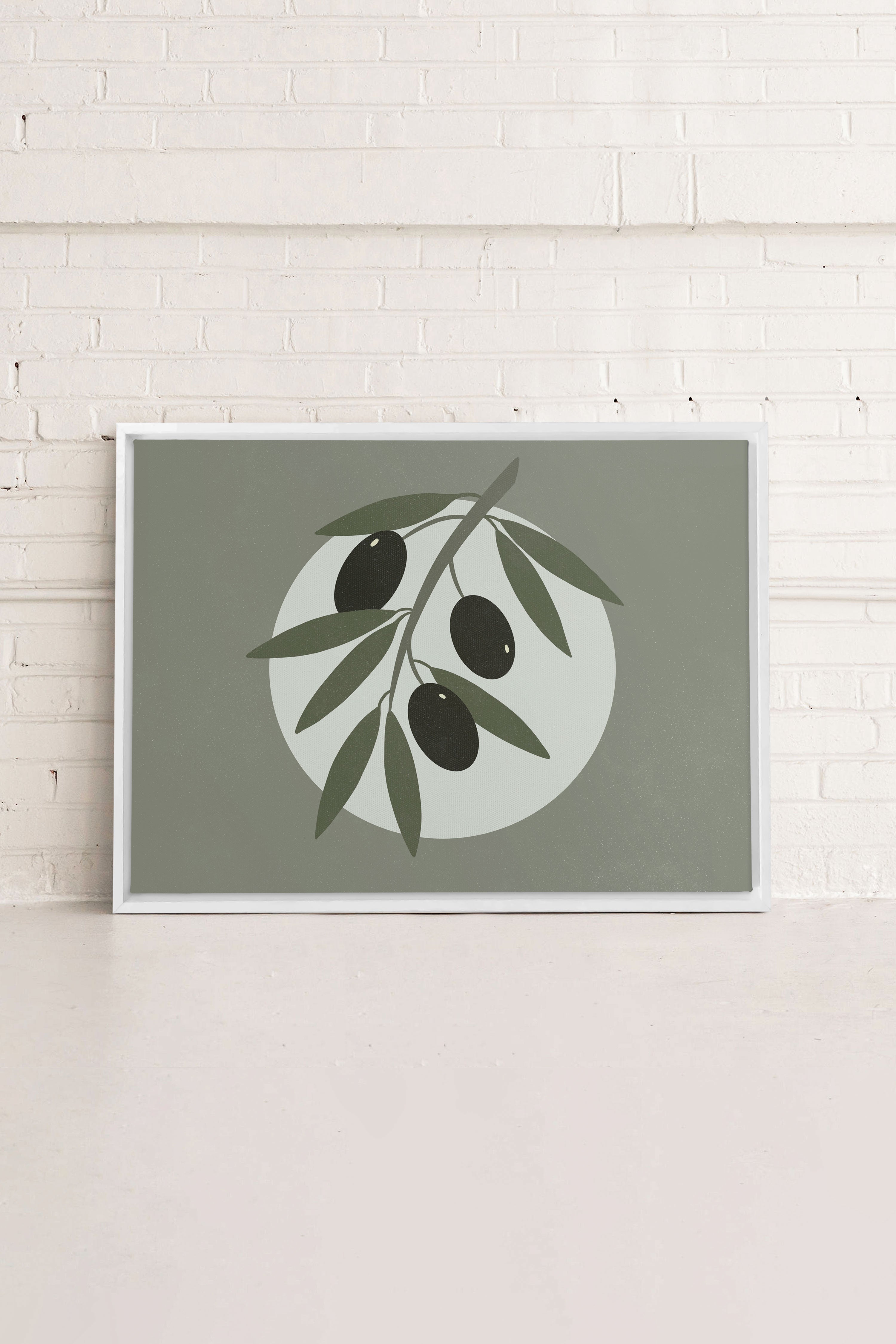 OLEKA CANVAS - OLIVE MOON, Oeuvre sur toile étirée, encadré Blanc