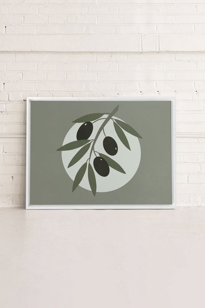 OLEKA CANVAS - OLIVE MOON, Oeuvre sur toile étirée, encadré Blanc