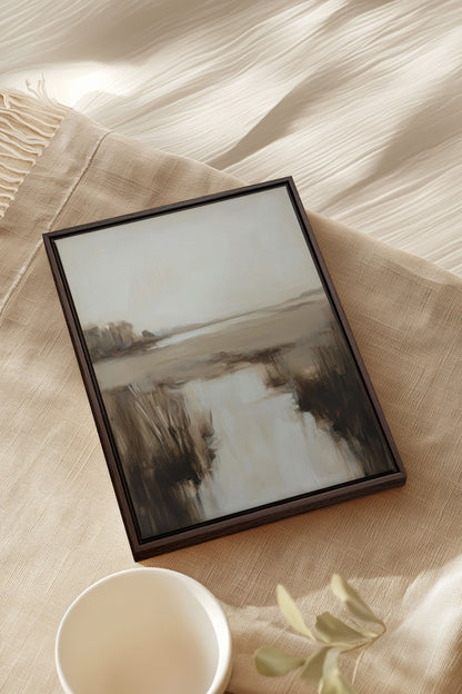 OLEKA CANVAS - MISTY HORIZON, Oeuvre sur toile étirée, encadré Brun Noyer