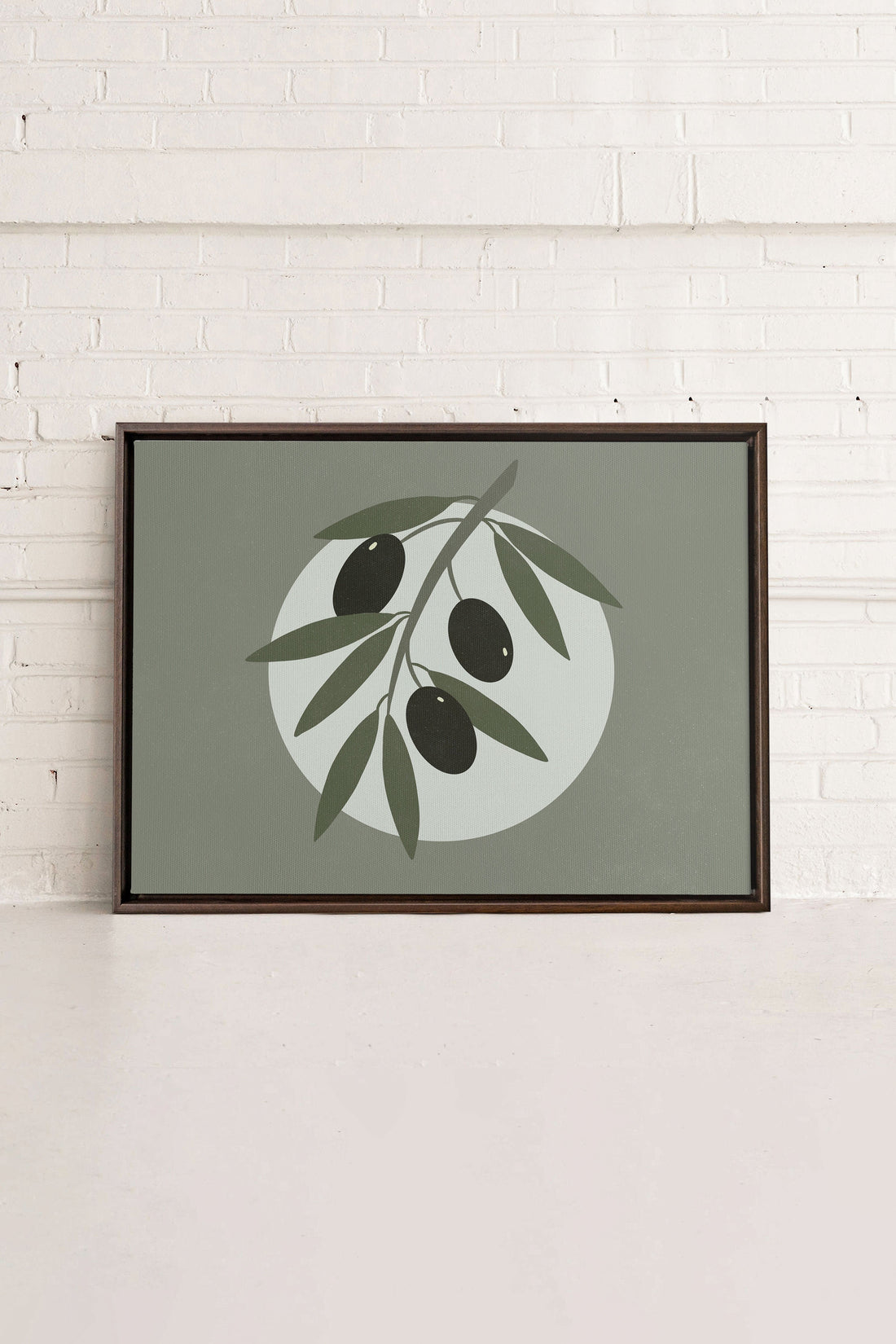 OLEKA CANVAS - OLIVE MOON, Oeuvre sur toile étirée, encadré Brun Noyer