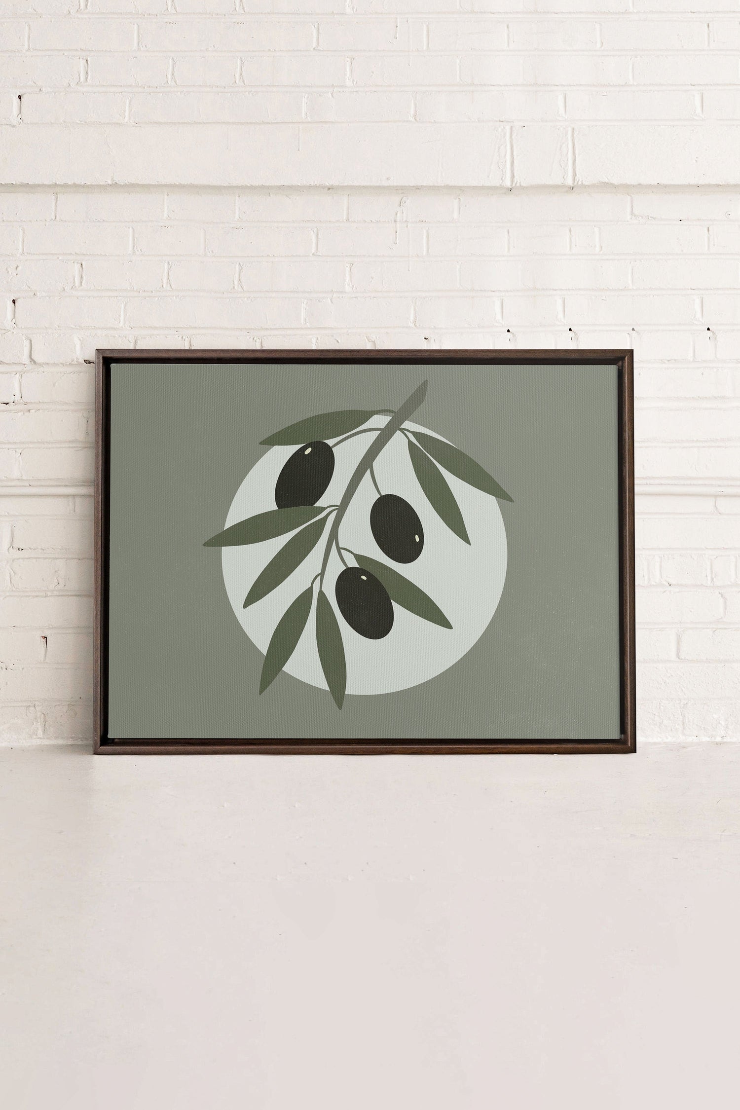 OLEKA CANVAS - OLIVE MOON, Oeuvre sur toile étirée, encadré Brun Noyer