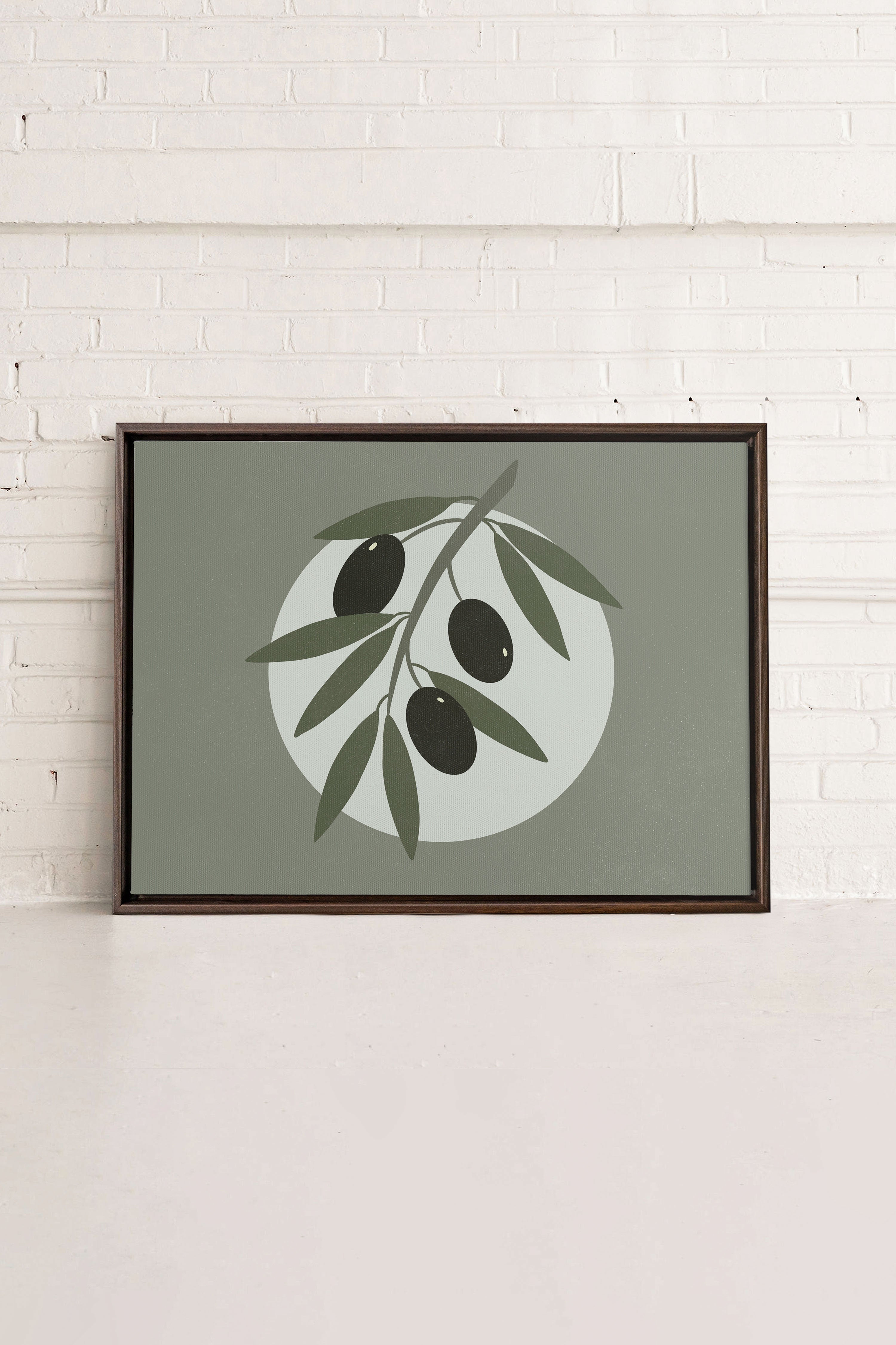 OLEKA CANVAS - OLIVE MOON, Oeuvre sur toile étirée, encadré Brun Noyer