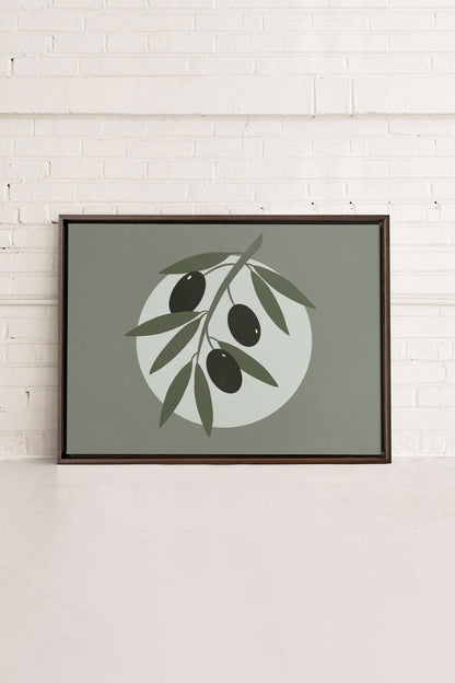 OLEKA CANVAS - OLIVE MOON, Oeuvre sur toile étirée, encadré Brun Noyer