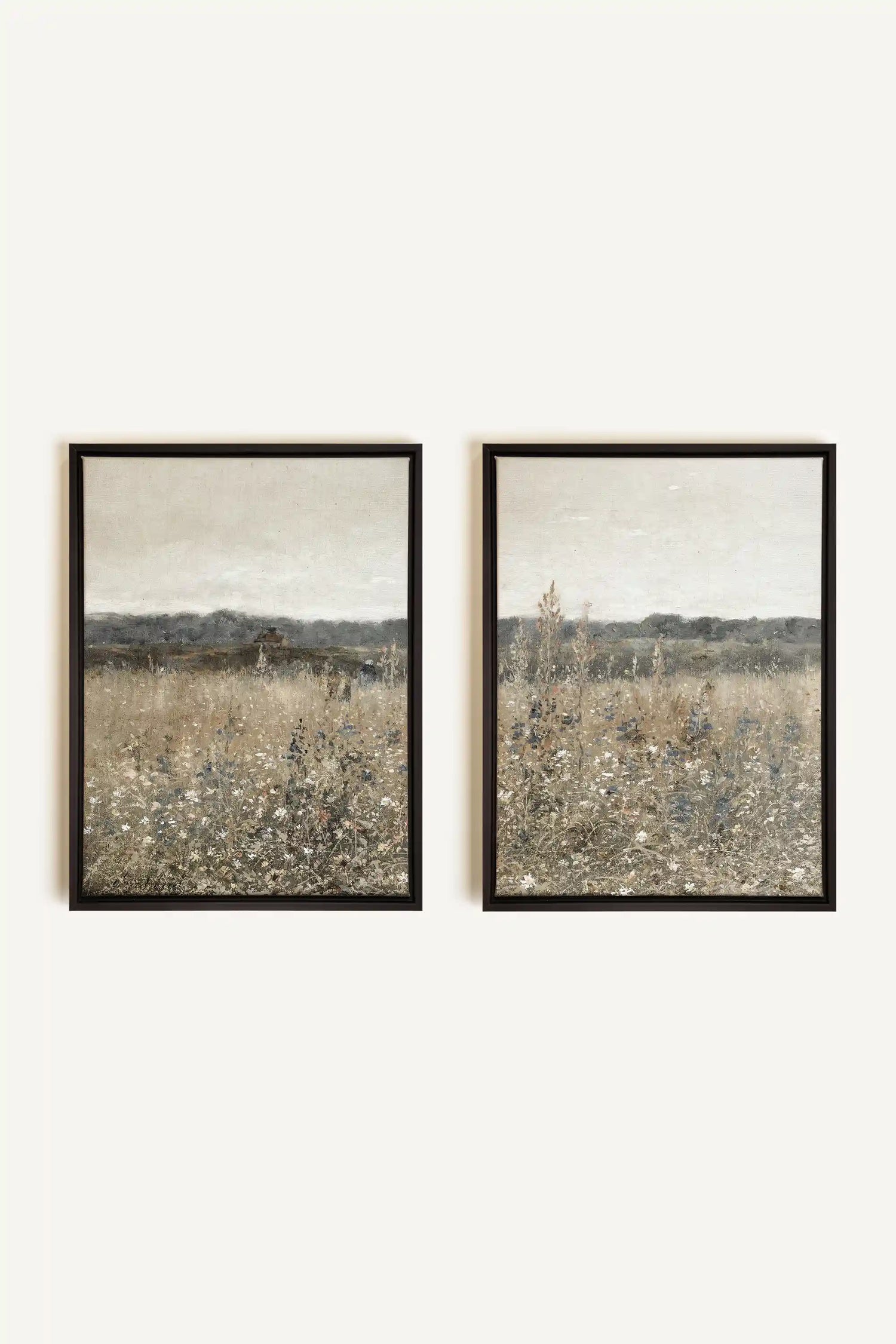 FADED FLORALS DUO, 2 Works on stretched canvas, framed Black