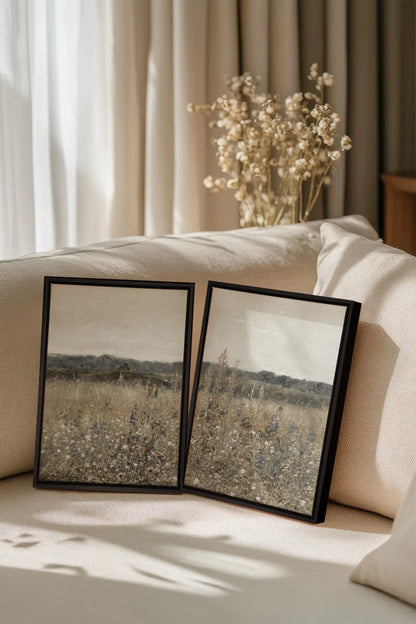 FADED FLORALS DUO, 2 Works on stretched canvas, framed Black