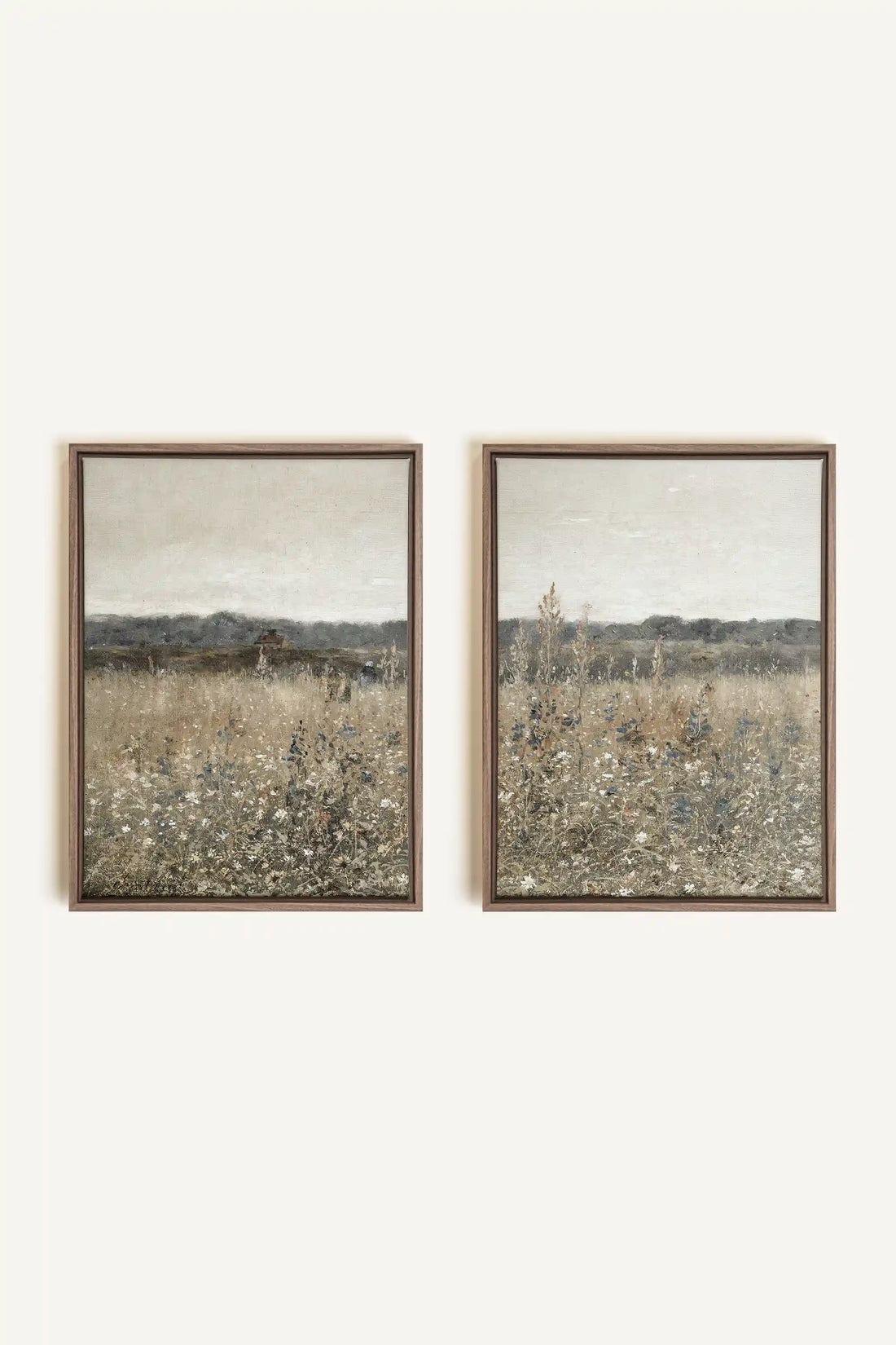 FADED FLORALS DUO, 2 Works on stretched canvas, framed Oak Brown