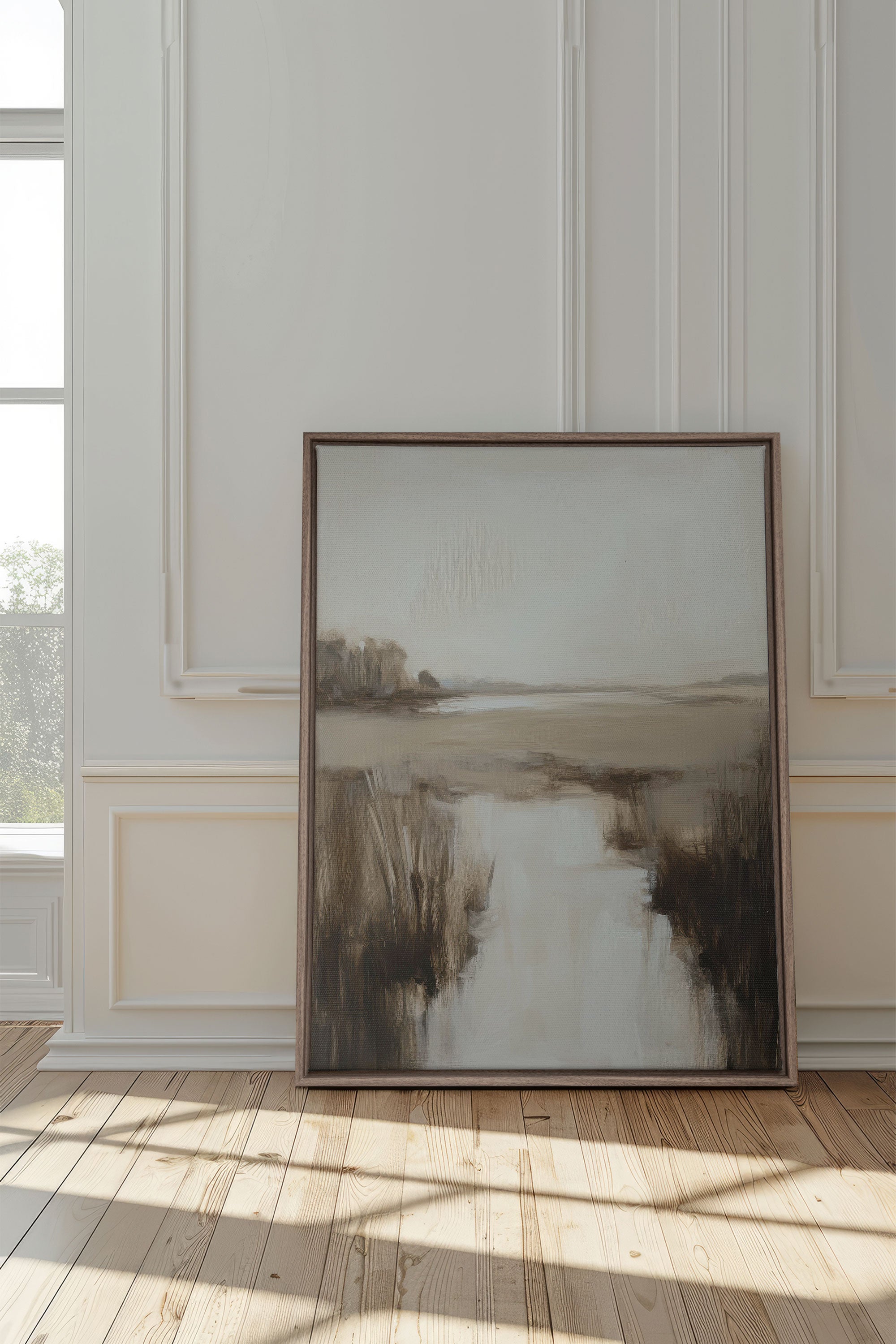 OLEKA CANVAS - MISTY HORIZON, Oeuvre sur toile étirée, encadré Brun Chêne