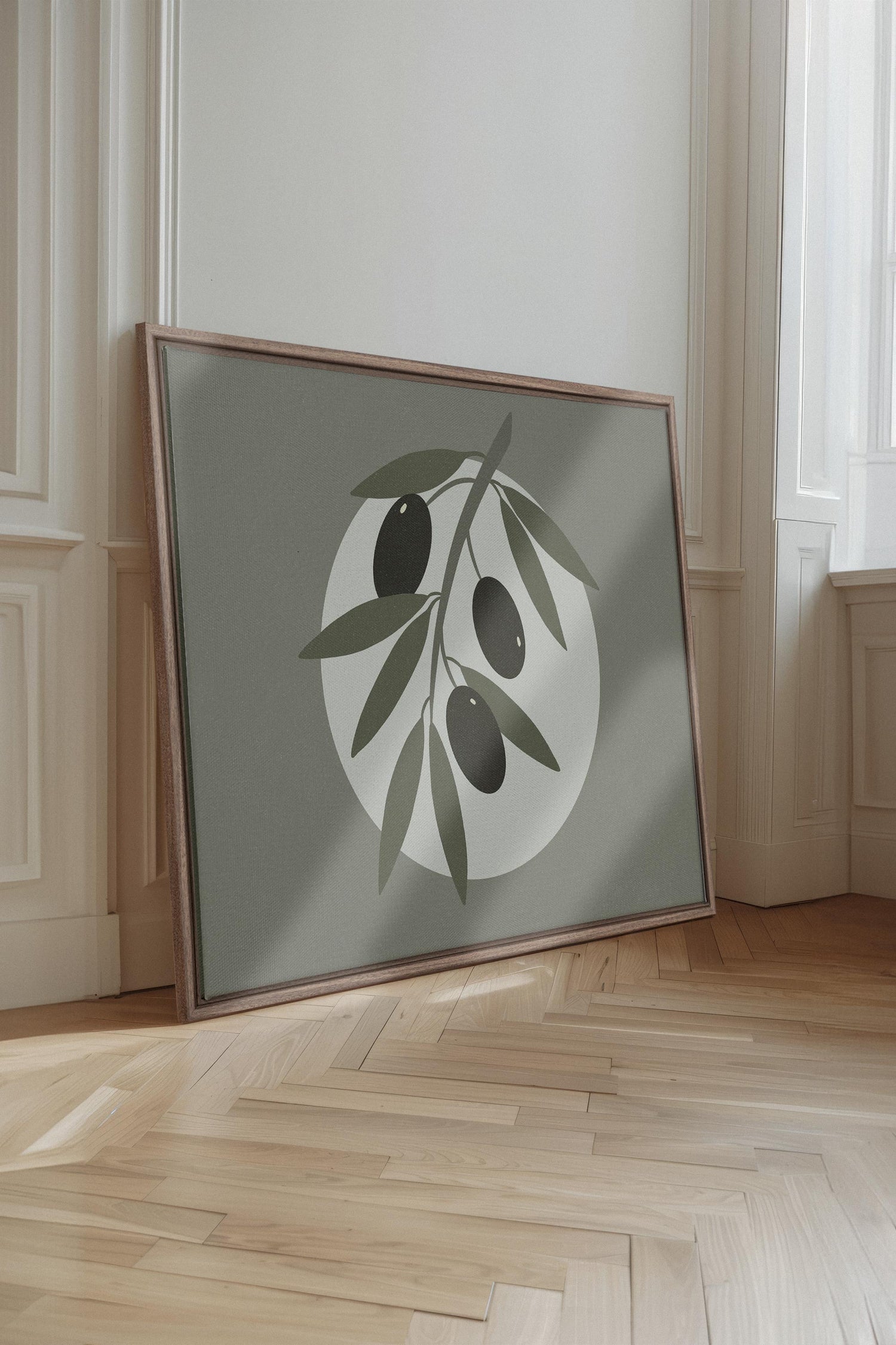 OLEKA CANVAS - OLIVE MOON, Oeuvre sur toile étirée, encadré Brun Chêne