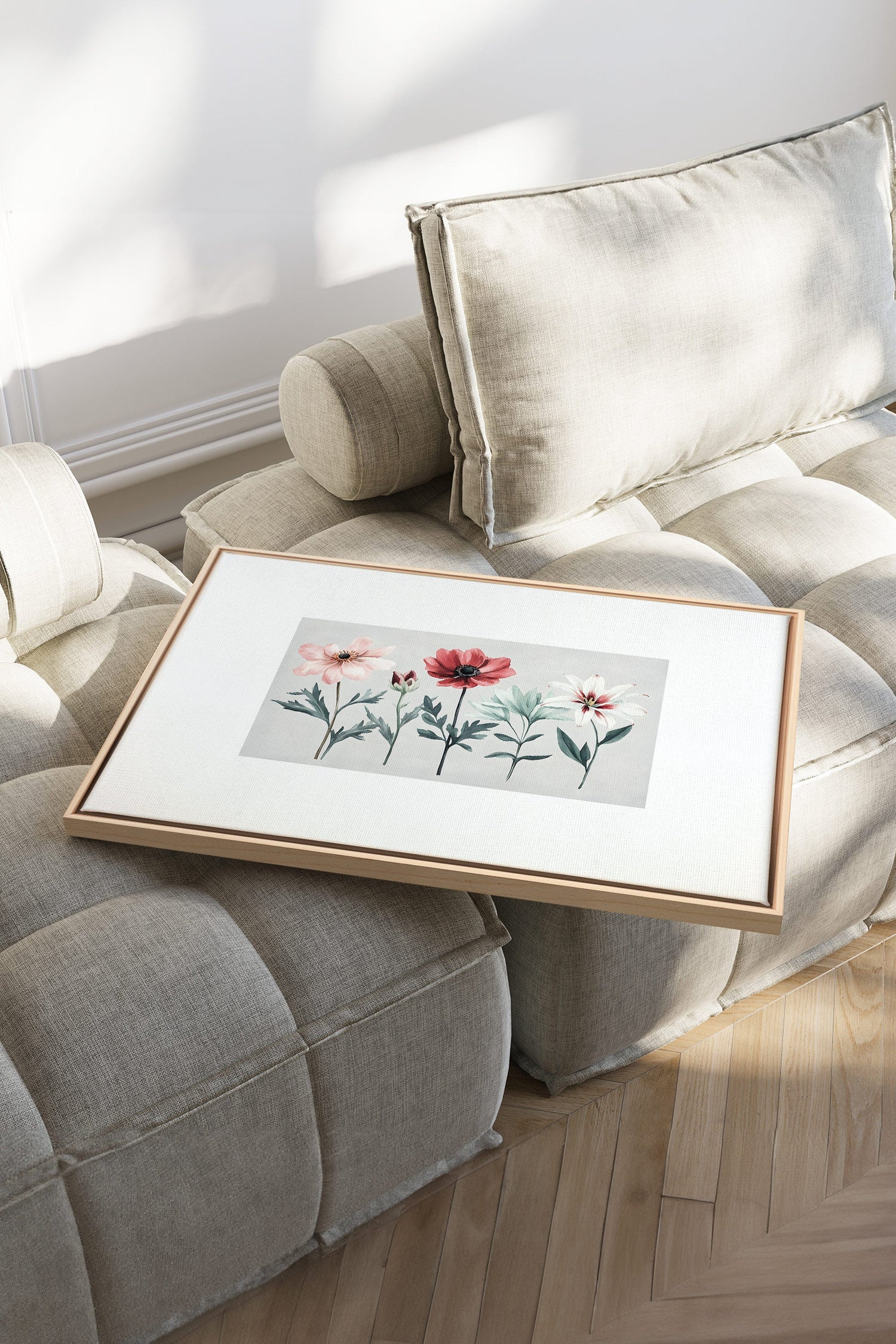 OLEKA CANVAS - FLEURS DE SAISON, Oeuvre sur toile étirée, encadré Naturel Clair