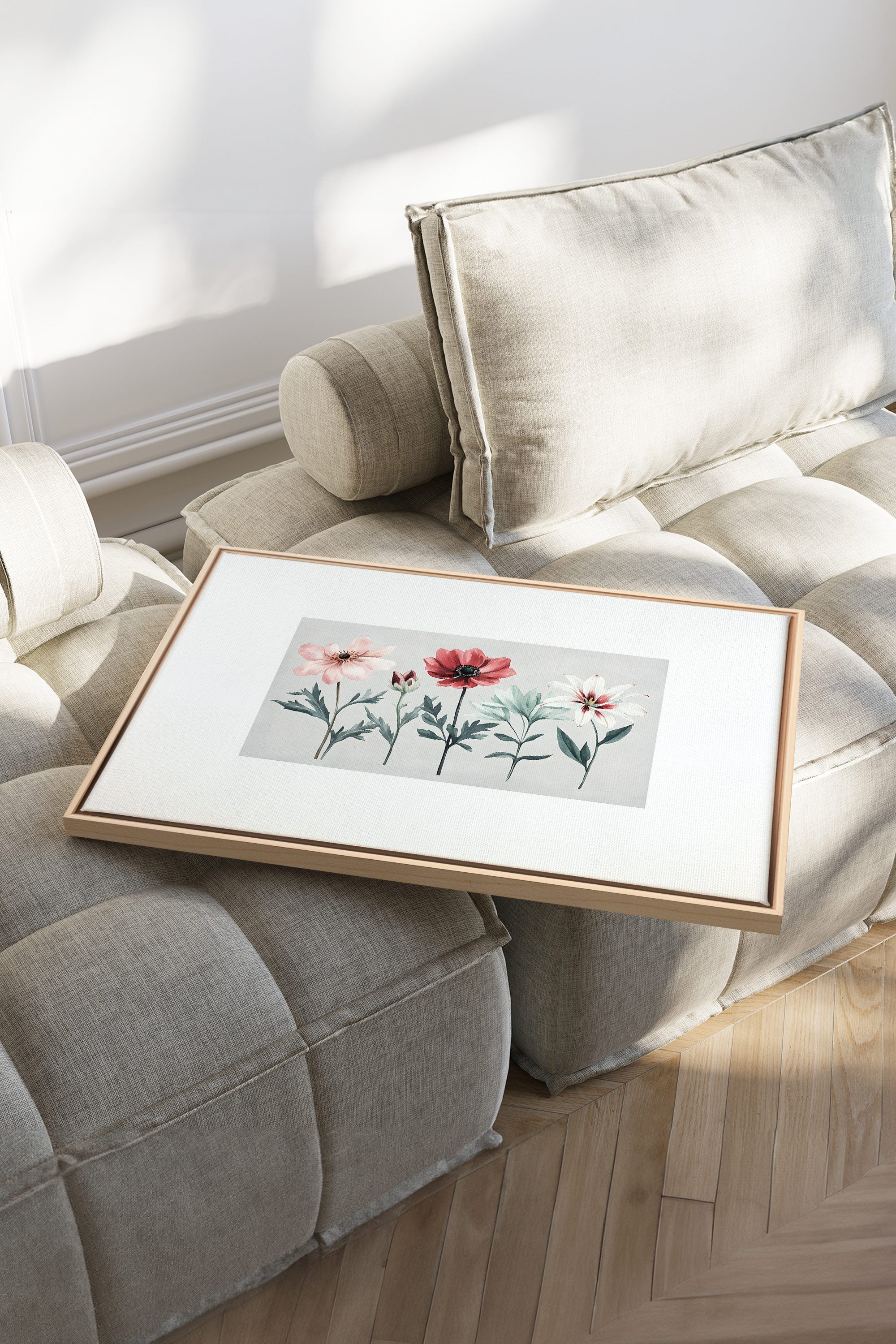 OLEKA CANVAS - FLEURS DE SAISON, Oeuvre sur toile étirée, encadré Naturel Clair