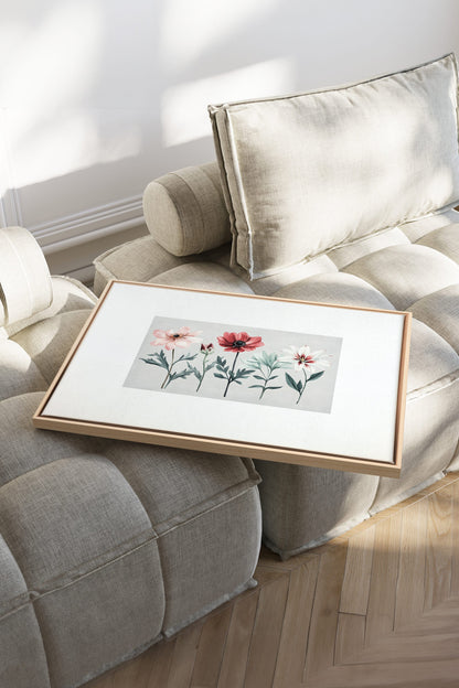 OLEKA CANVAS - FLEURS DE SAISON, Oeuvre sur toile étirée, encadré Naturel Clair