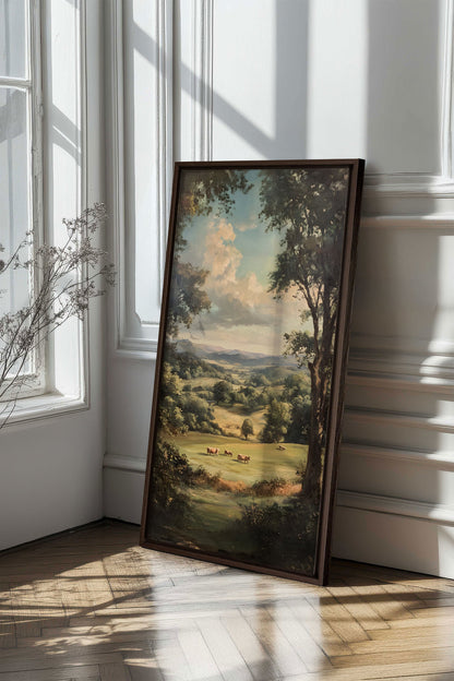 OLEKA CANVAS - REPOS CHAMPÊTRE, Oeuvre sur toile étirée, encadré Brun Noyer