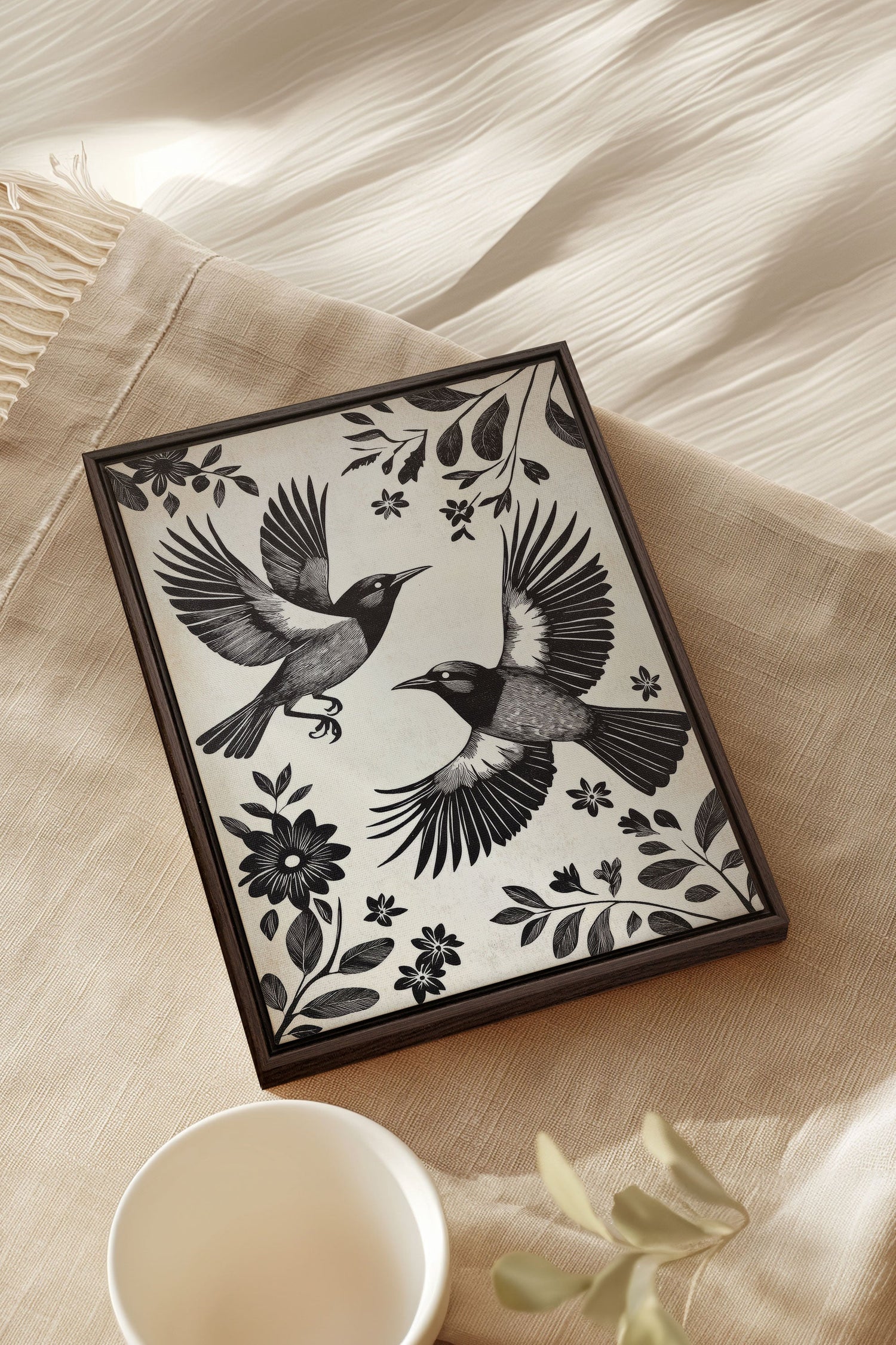 OLEKA CANVAS - DARK WINGS, Oeuvre sur toile étirée, encadré Brun Noyer