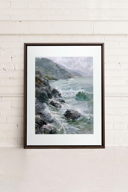 OLEKA CANVAS - WILD COAST, Oeuvre sur toile étirée, encadré Brun Noyer