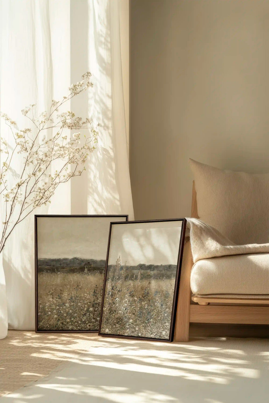 FADED FLORALS DUO, 2 Oeuvres sur toile étirée, encadré Brun Noyer