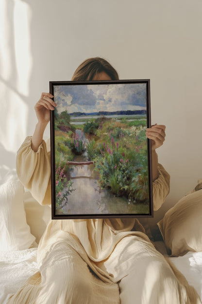 OLEKA CANVAS - DOUCE RIVIÈRE, Oeuvre sur toile étirée, encadré Brun Noyer