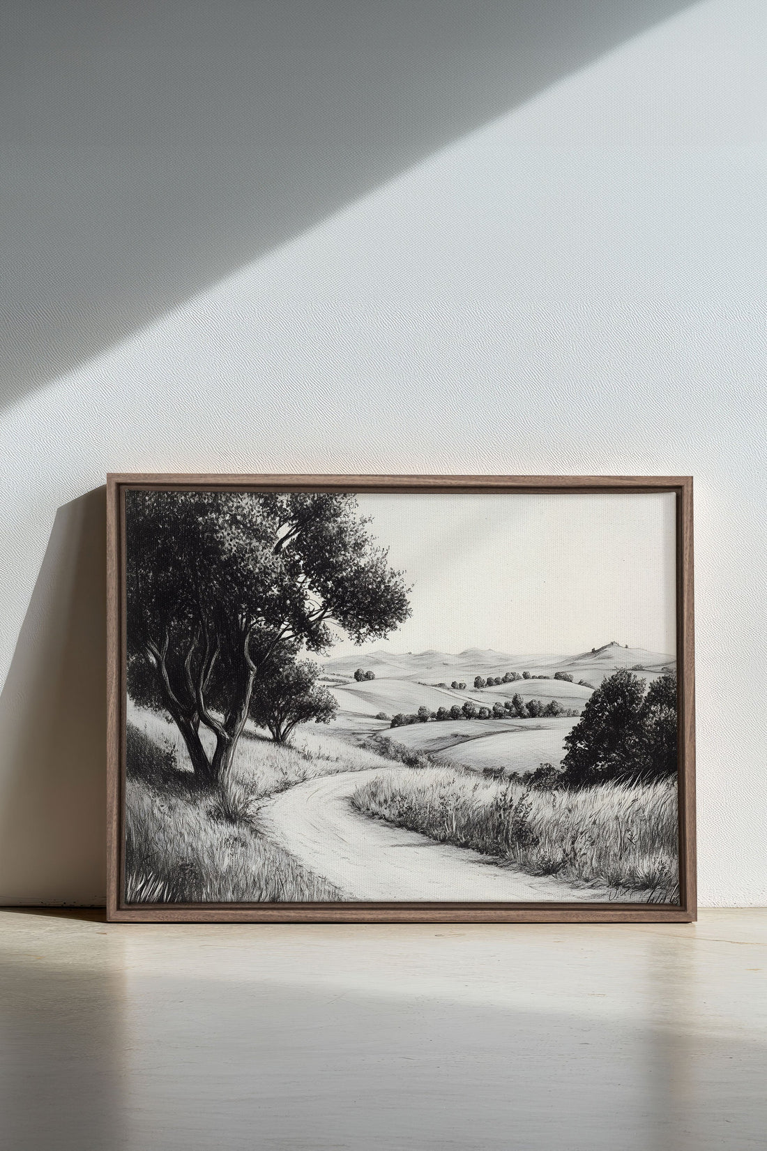 OLEKA CANVAS - DOUCEUR DES COLLINES, Oeuvre sur toile étirée, encadré Brun Chêne