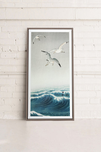 OLEKA CANVAS - THREE SEAGULLS, Oeuvre sur toile étirée, encadré Brun Chêne