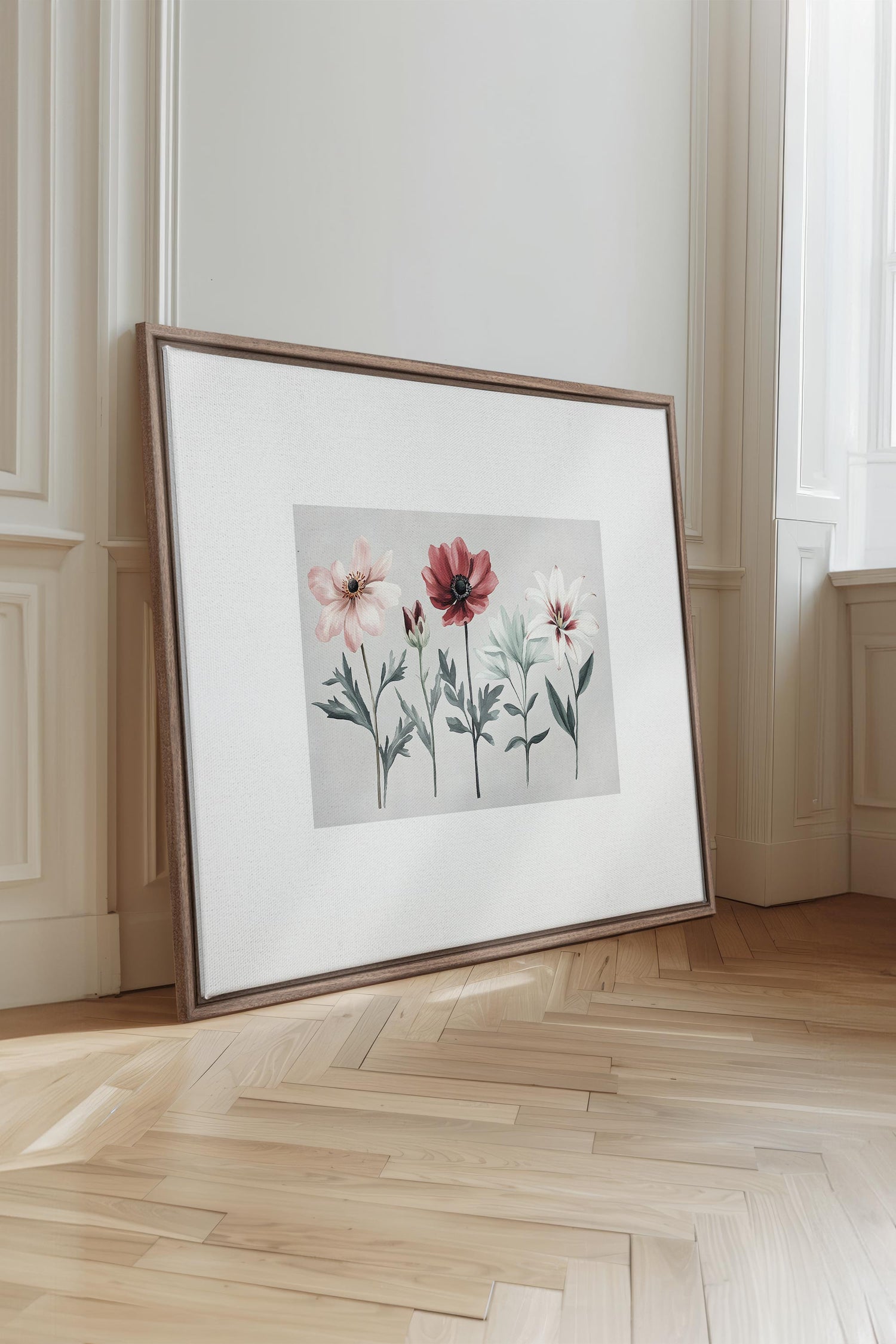 OLEKA CANVAS - FLEURS DE SAISON, Oeuvre sur toile étirée, encadré Brun Chêne