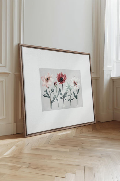 OLEKA CANVAS - FLEURS DE SAISON, Oeuvre sur toile étirée, encadré Brun Chêne