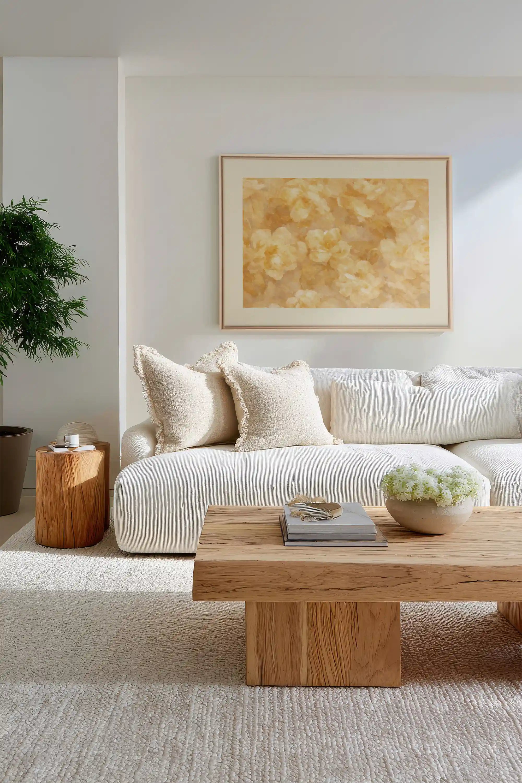 APRICOT PETALS, Work on stretched canvas, framed Naturel Clair