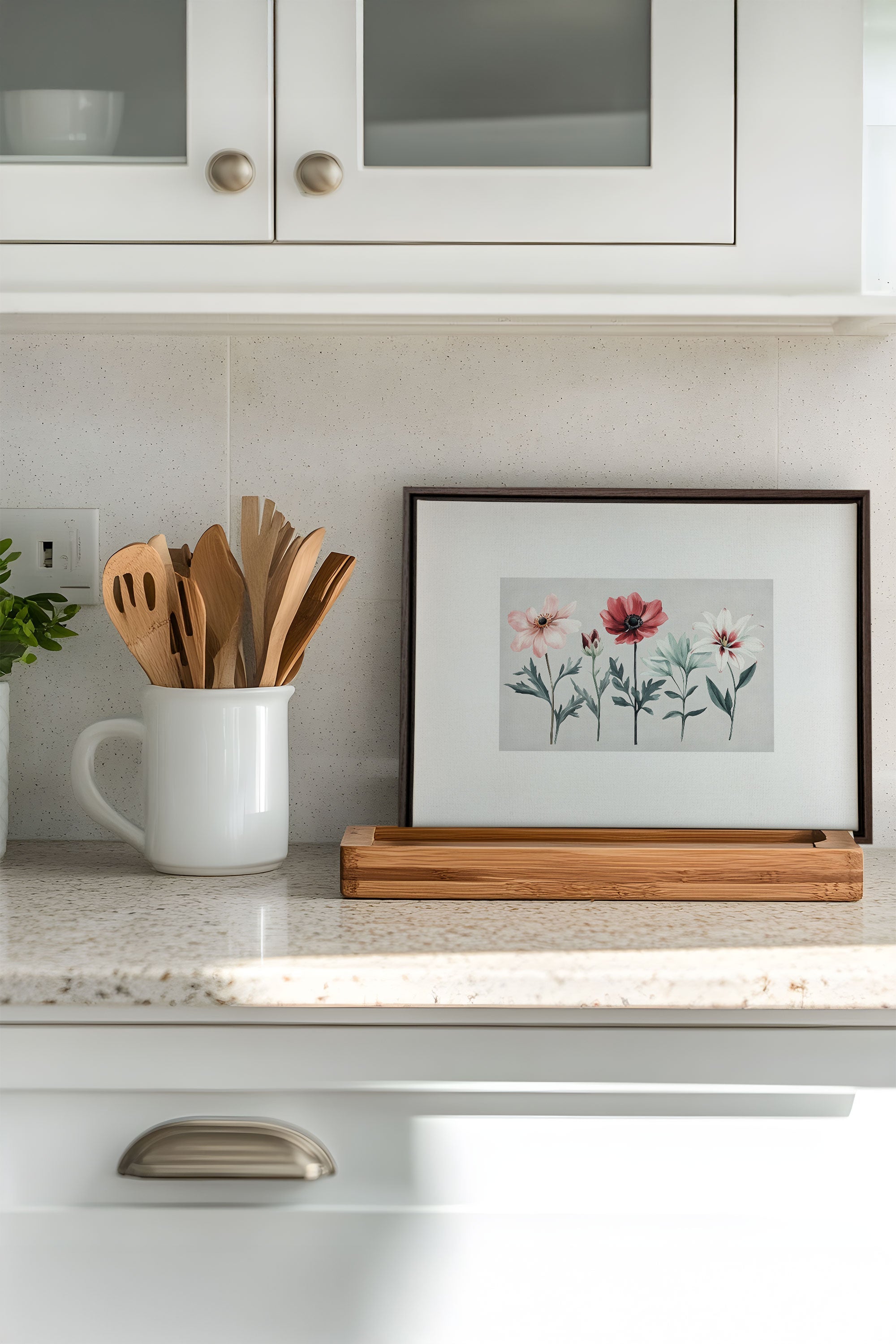 OLEKA CANVAS - FLEURS DE SAISON, Oeuvre sur toile étirée, encadré Brun Noyer