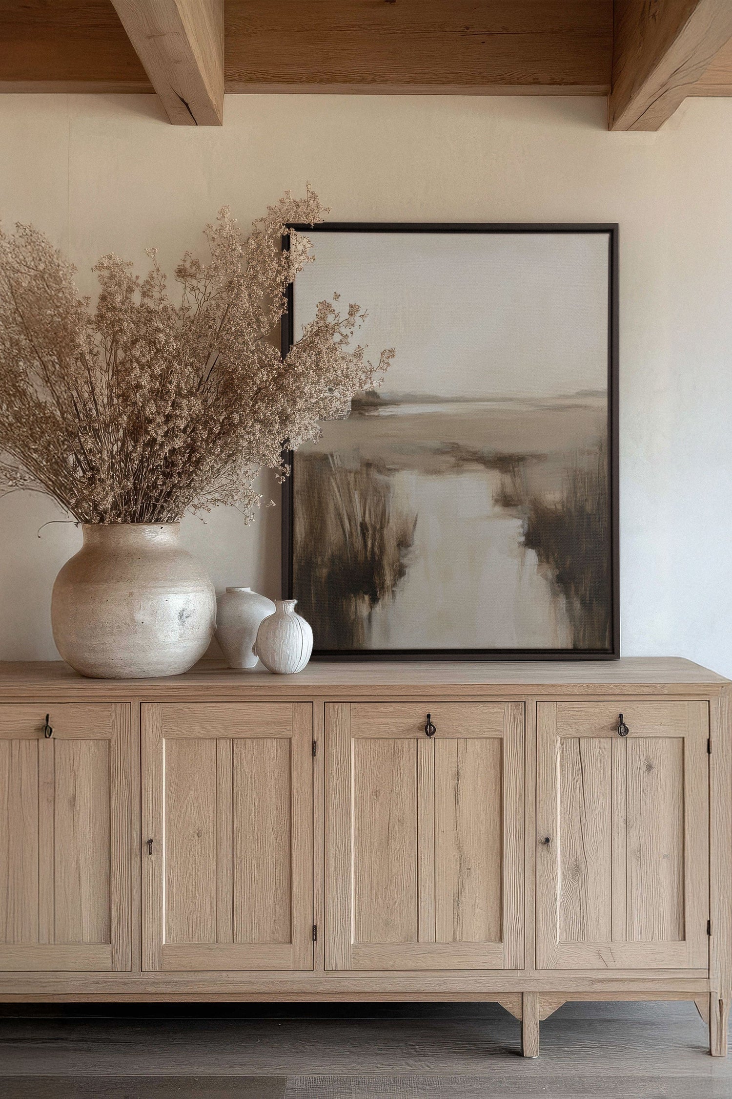 OLEKA CANVAS - MISTY HORIZON, Oeuvre sur toile étirée, encadré Noir