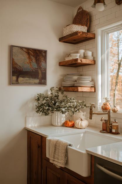 EQUINOX MIST, Artwork on stretched canvas, framed in Brown Oak