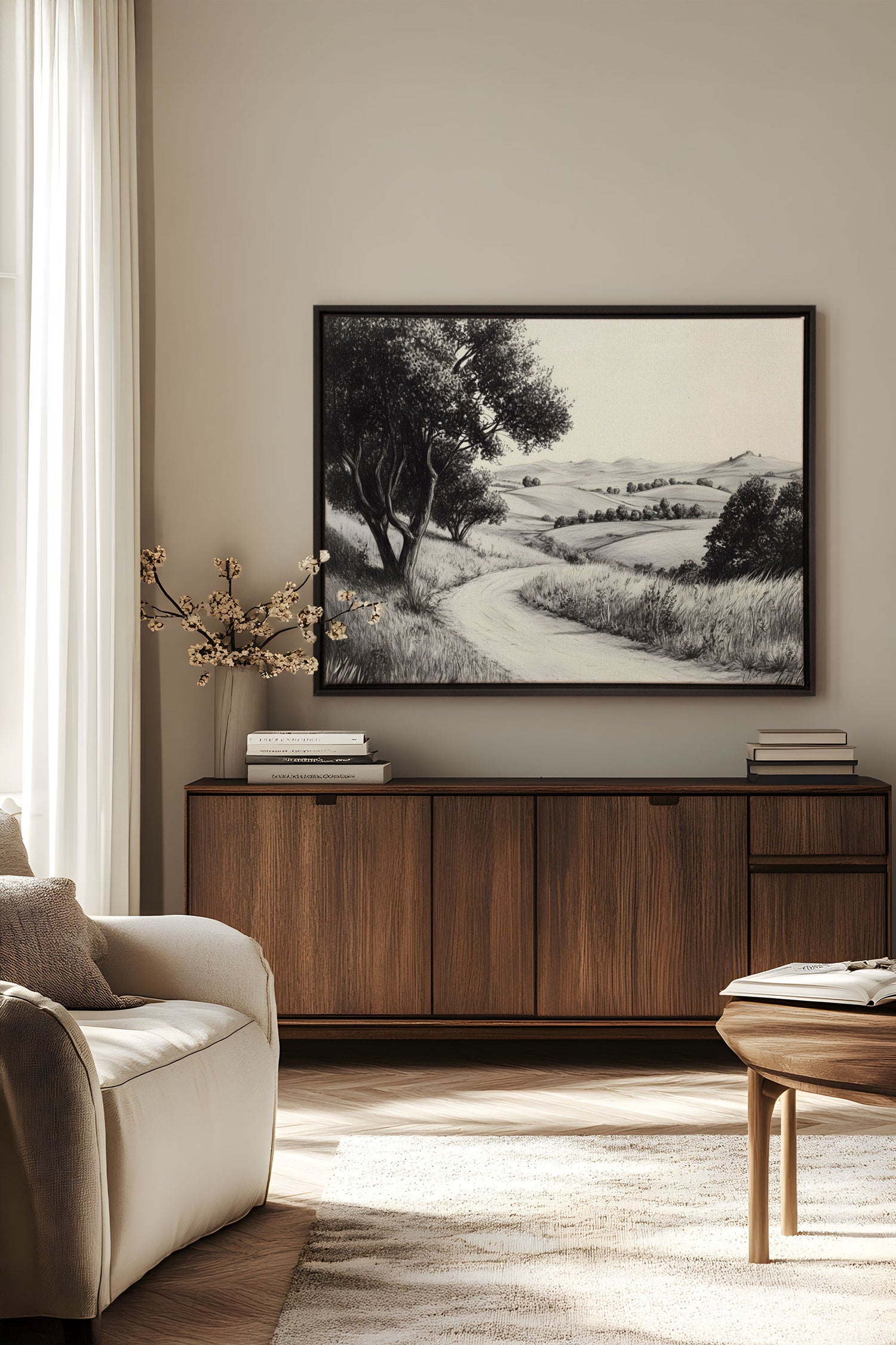 OLEKA CANVAS - DOUCEUR DES COLLINES, Oeuvre sur toile étirée, encadré Noir