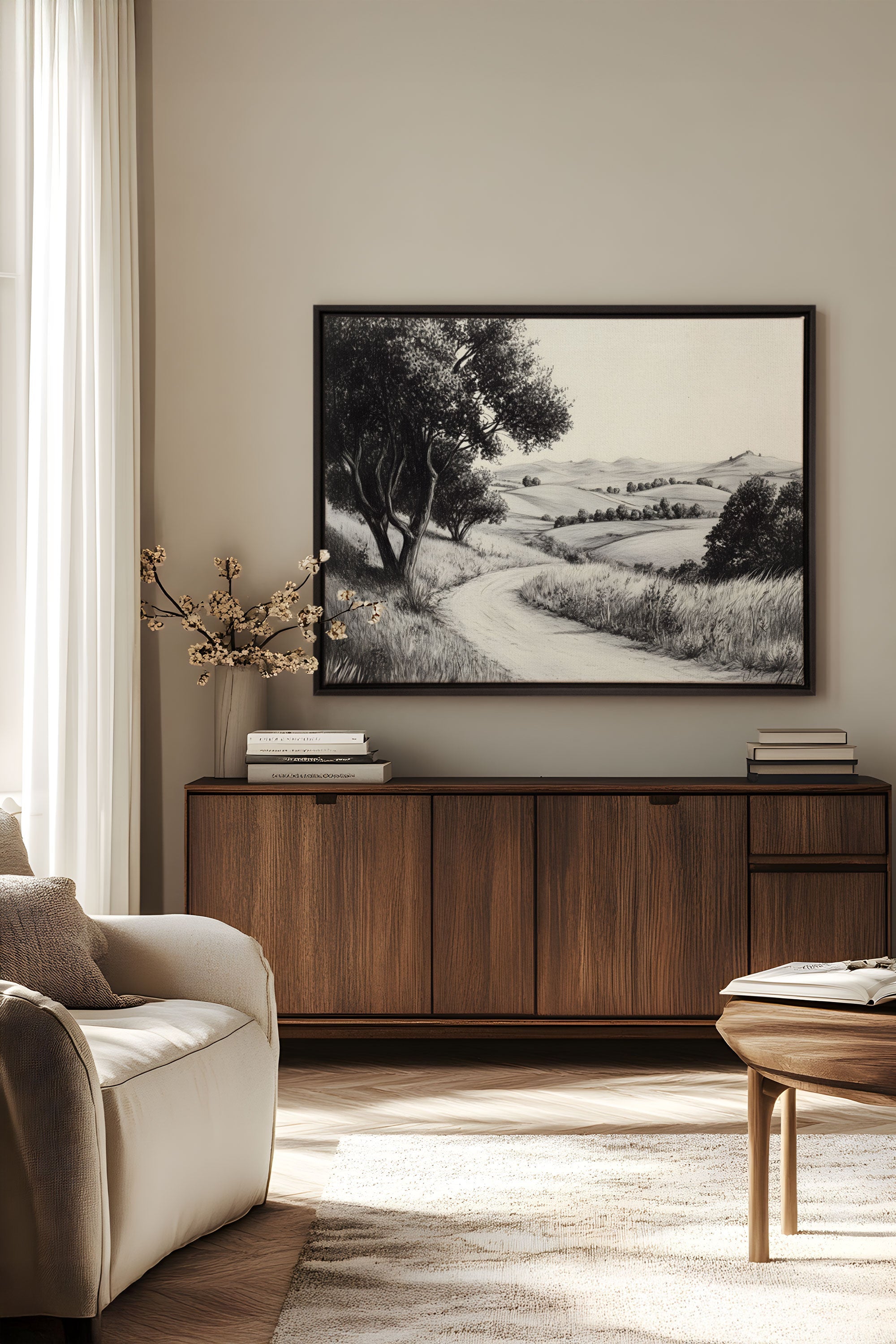 OLEKA CANVAS - DOUCEUR DES COLLINES, Oeuvre sur toile étirée, encadré Noir